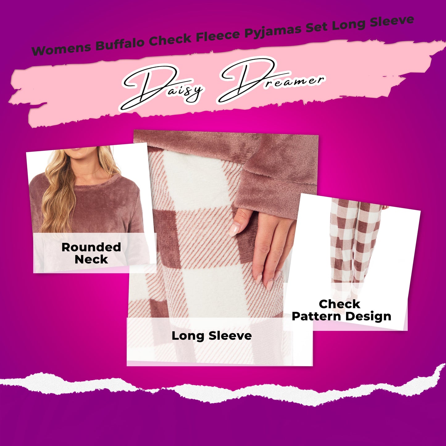 OLIVIA ROCCO Womens Buffalo Check Fleece Ultra Soft Pajama Set Long Sleeve Top And Bottoms Cozy Winter Lounge Wear Various Sizes