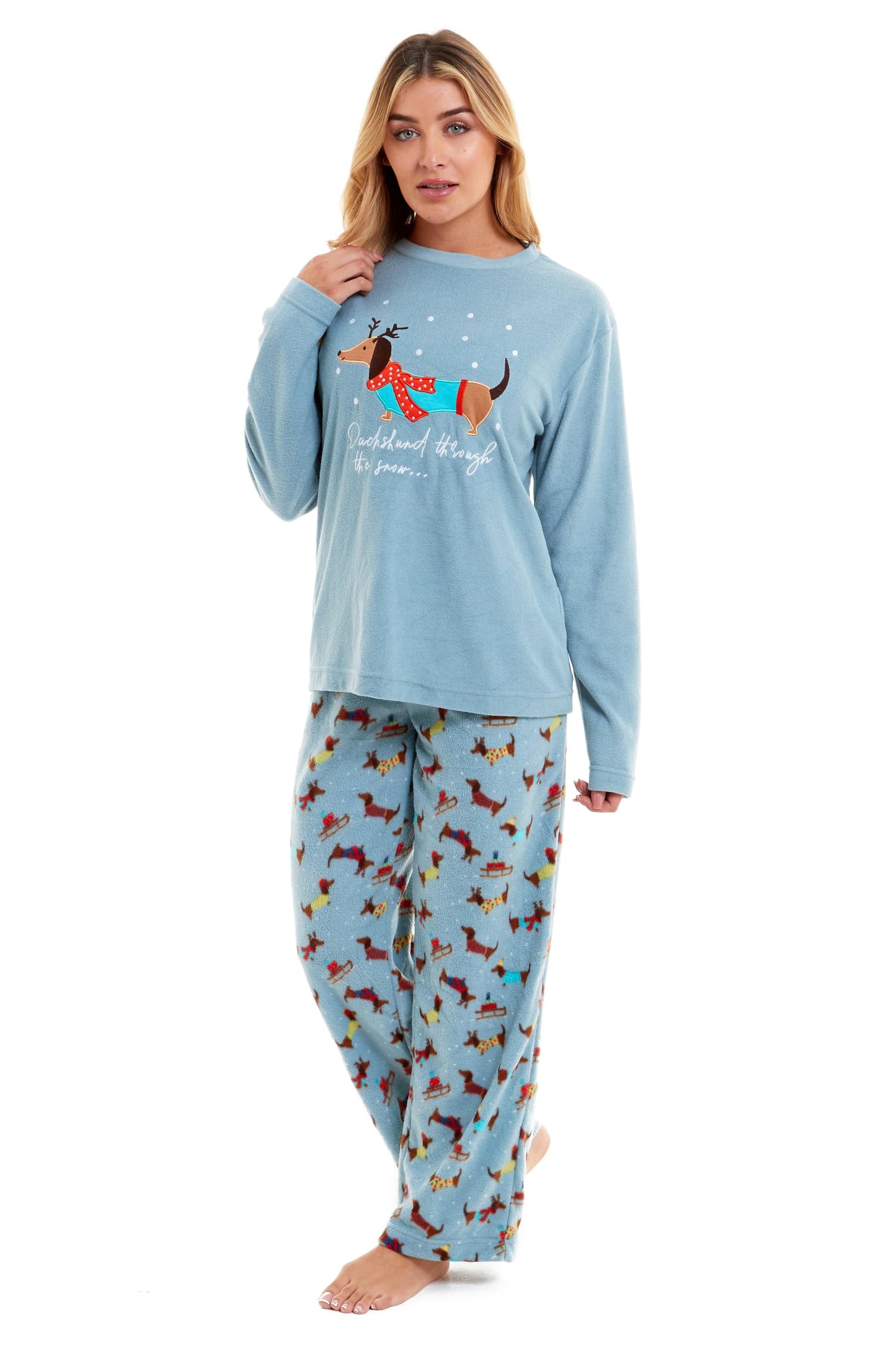 OLIVIA ROCCO Women's Dachshund Polar Fleece Pyjama Set, Cozy Winter Sleepwear, Sizes Small To XL, Daisy Dreamer Collection, Home Lounge