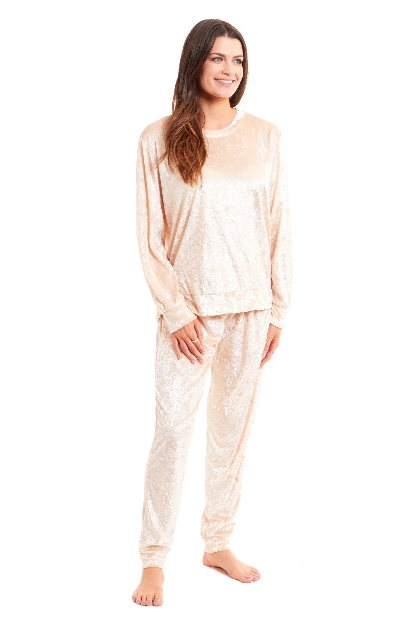 OLIVIA ROCCO Women's Crushed Velvet Pyjama Set Top And Pants Soft Loungewear In Multiple Sizes And Elegant Colours For Comfort