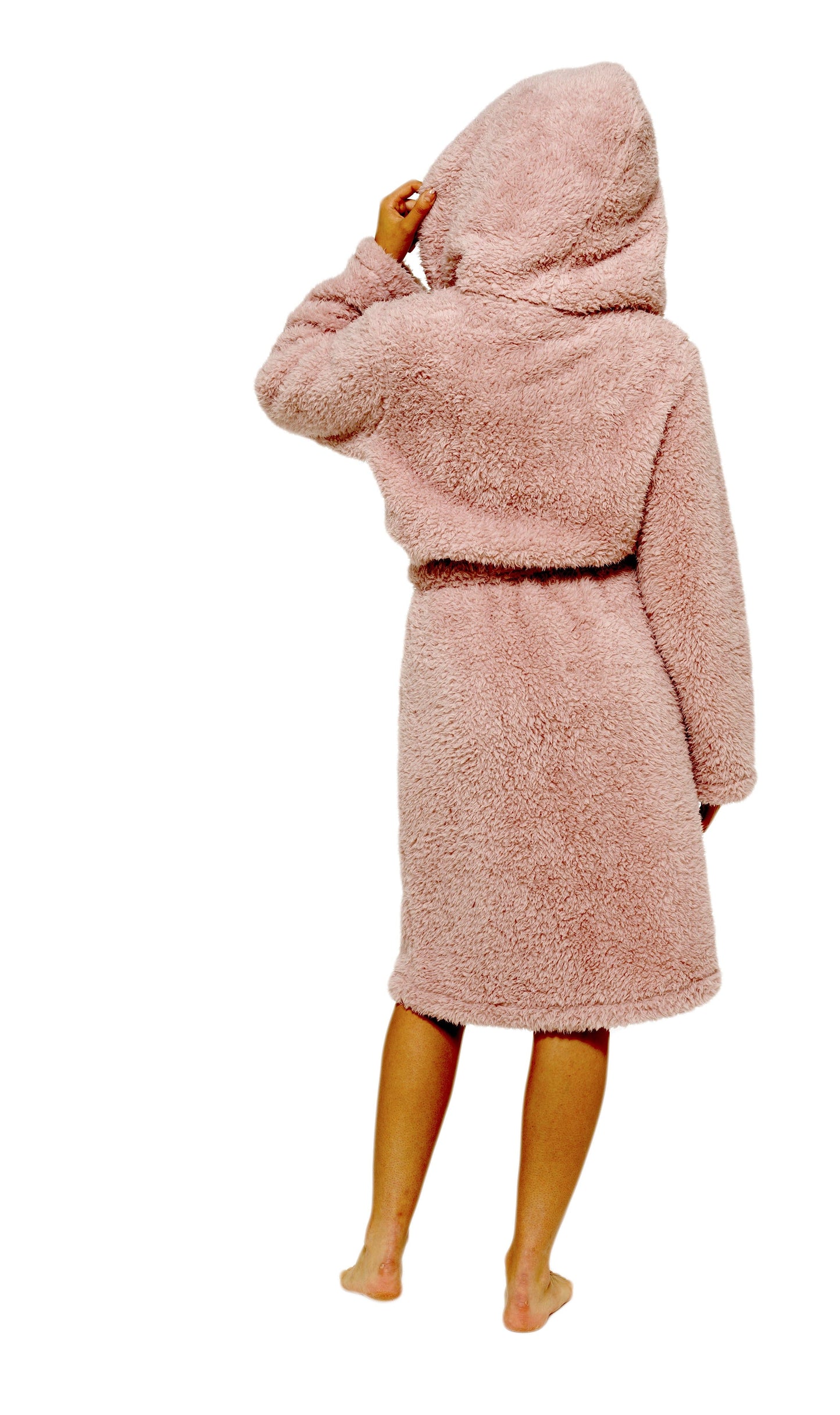 OLIVIA ROCCO Teddy Fleece Hooded Robe Dusky Pink With Sherpa Lining Ultra Soft Dressing Gown For Winter Lounging Various Sizes Daisy Dreamer