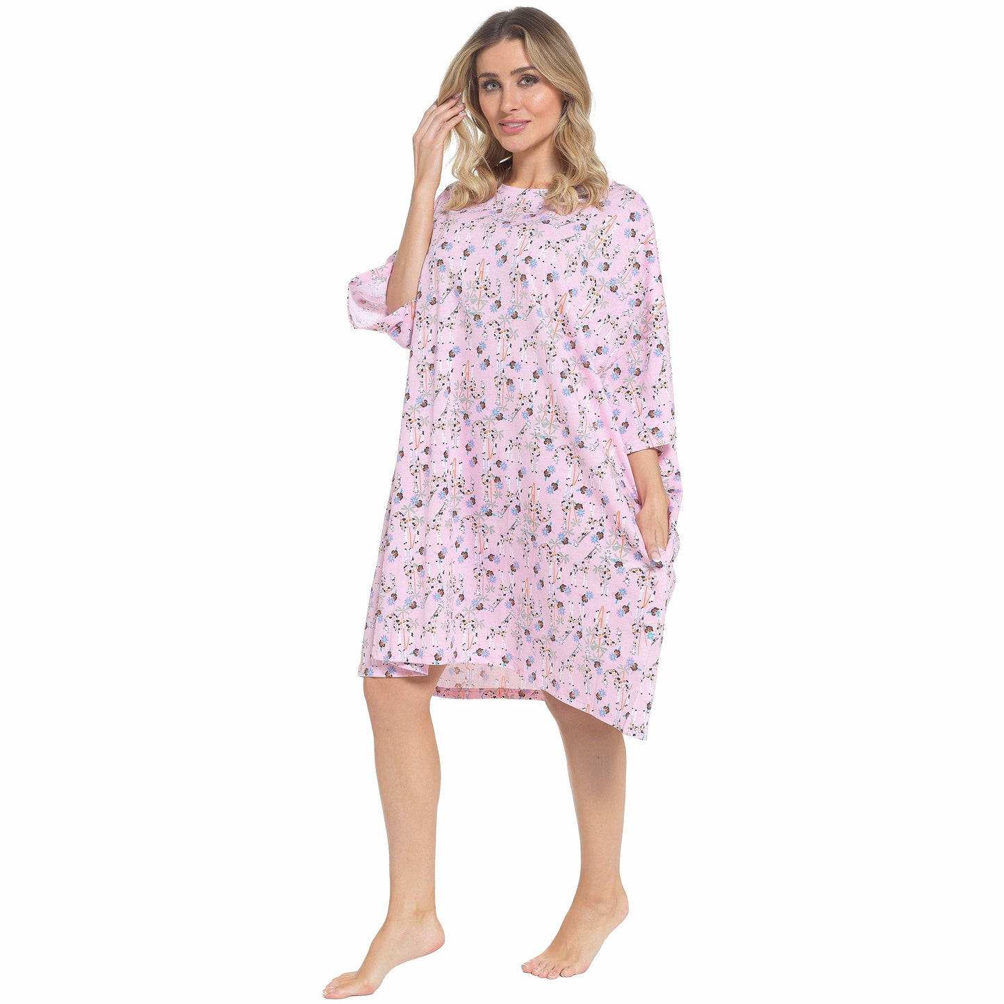 OLIVIA ROCCO Giraffe Print Nightshirt Women Baggy 100 Percent Cotton Short Sleeve Oversized Nightdress Soft Breathable Daisy Dreamer