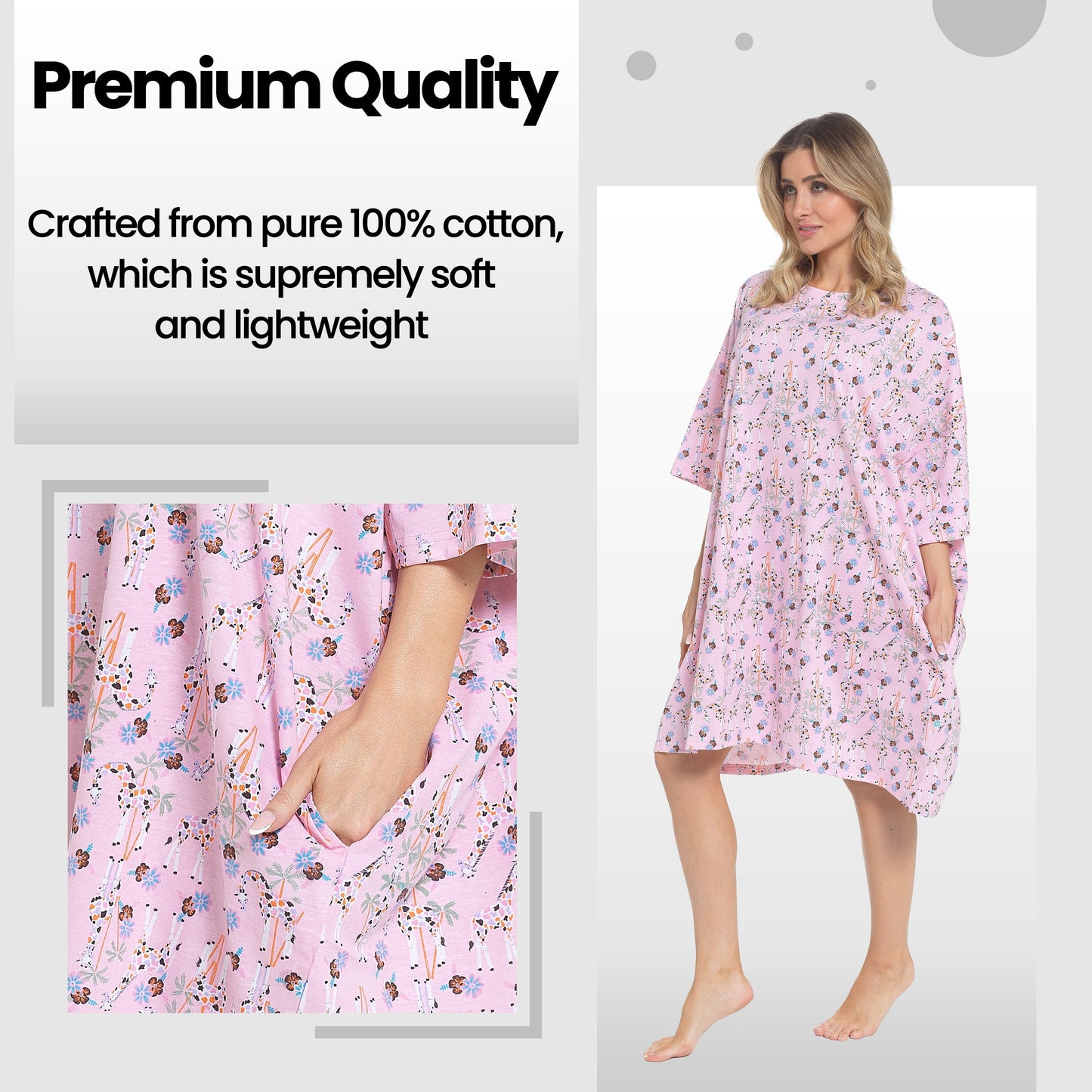 OLIVIA ROCCO Giraffe Print Nightshirt Women Baggy 100 Percent Cotton Short Sleeve Oversized Nightdress Soft Breathable Daisy Dreamer