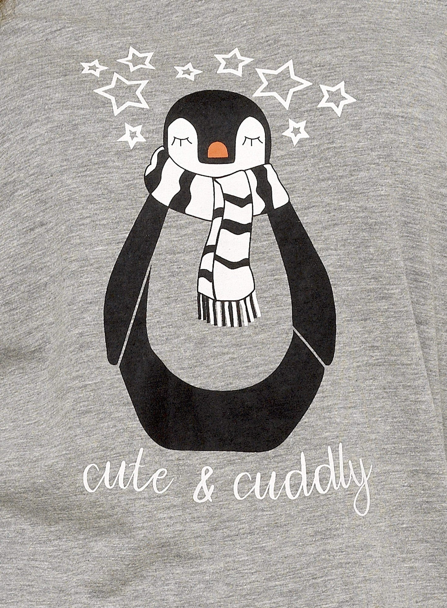 OLIVIA ROCCO Women's Penguin Stars Grey Cotton Pyjama Set With Long Sleeve Top And Elasticated Bottoms Made From 100 Percent Pure Cotton