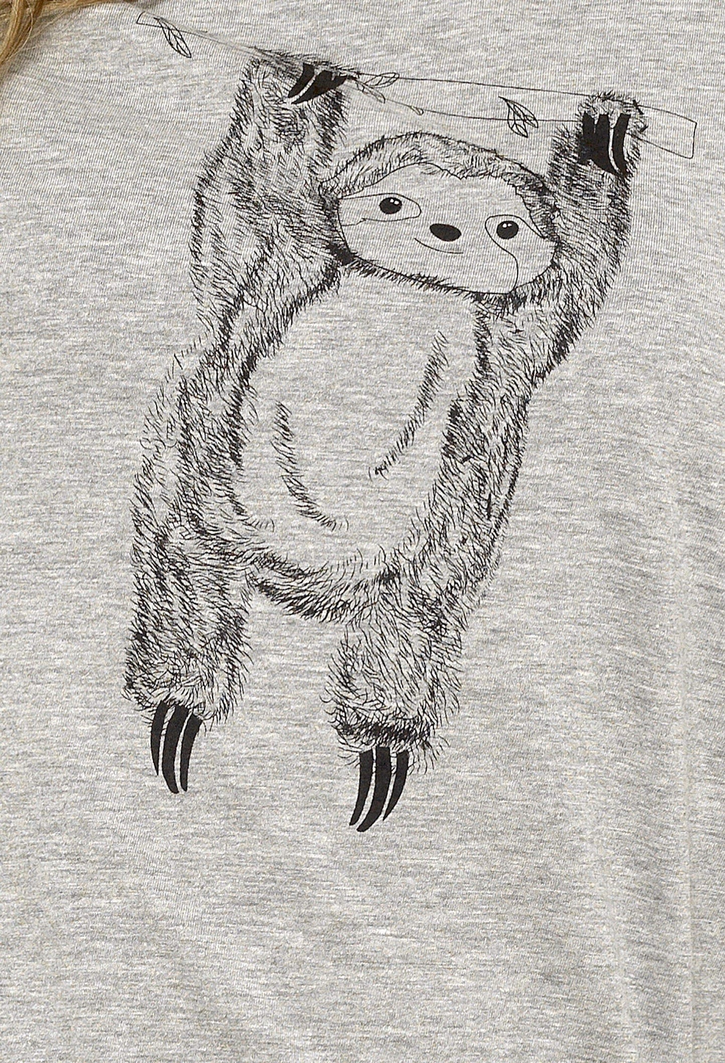 OLIVIA ROCCO Women's Grey Cotton Pyjama Set With Lazy Sloth Design, Long Sleeve Sleepwear For Her, Comfortable Nightwear