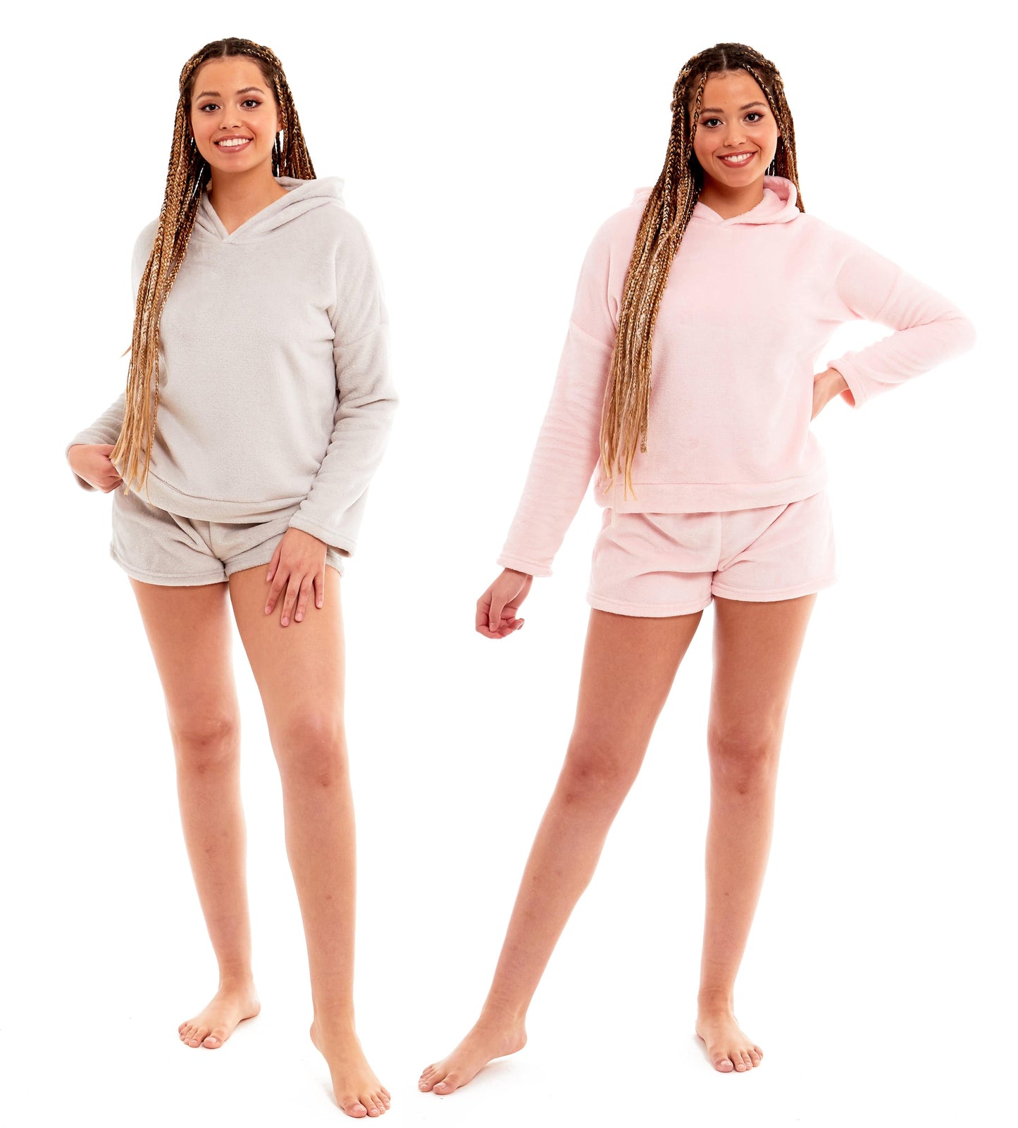 OLIVIA ROCCO Women's Hooded Fleece Top And Shorts Pyjama Loungewear Set Super Soft For Home Relaxation Sizes 8-22 Multiple Colours