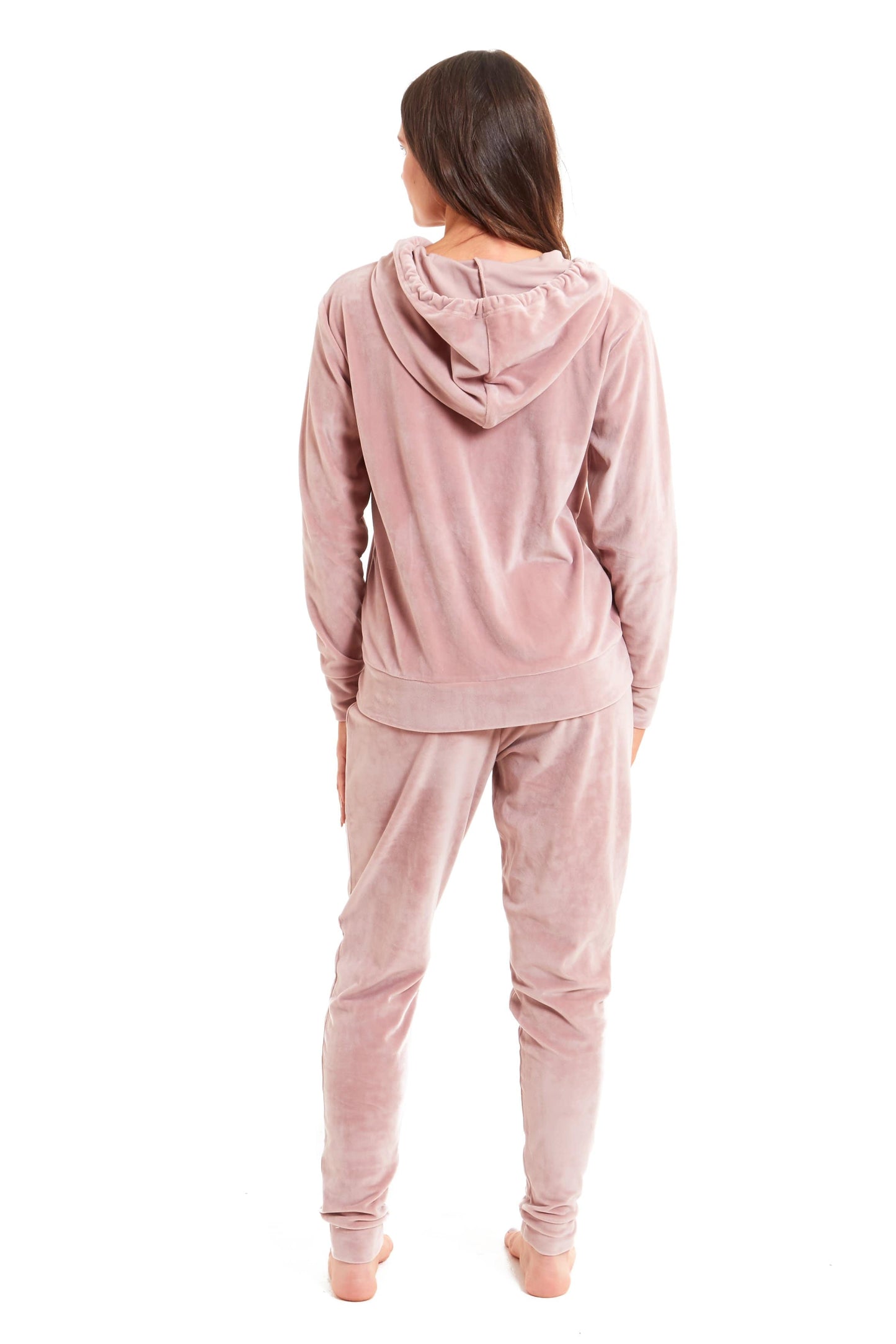 OLIVIA ROCCO Womens Hooded Velour Lounge Set With Zipped Top And Elasticated Waistband Soft Stretchable Nightwear UK Sizes 8-22