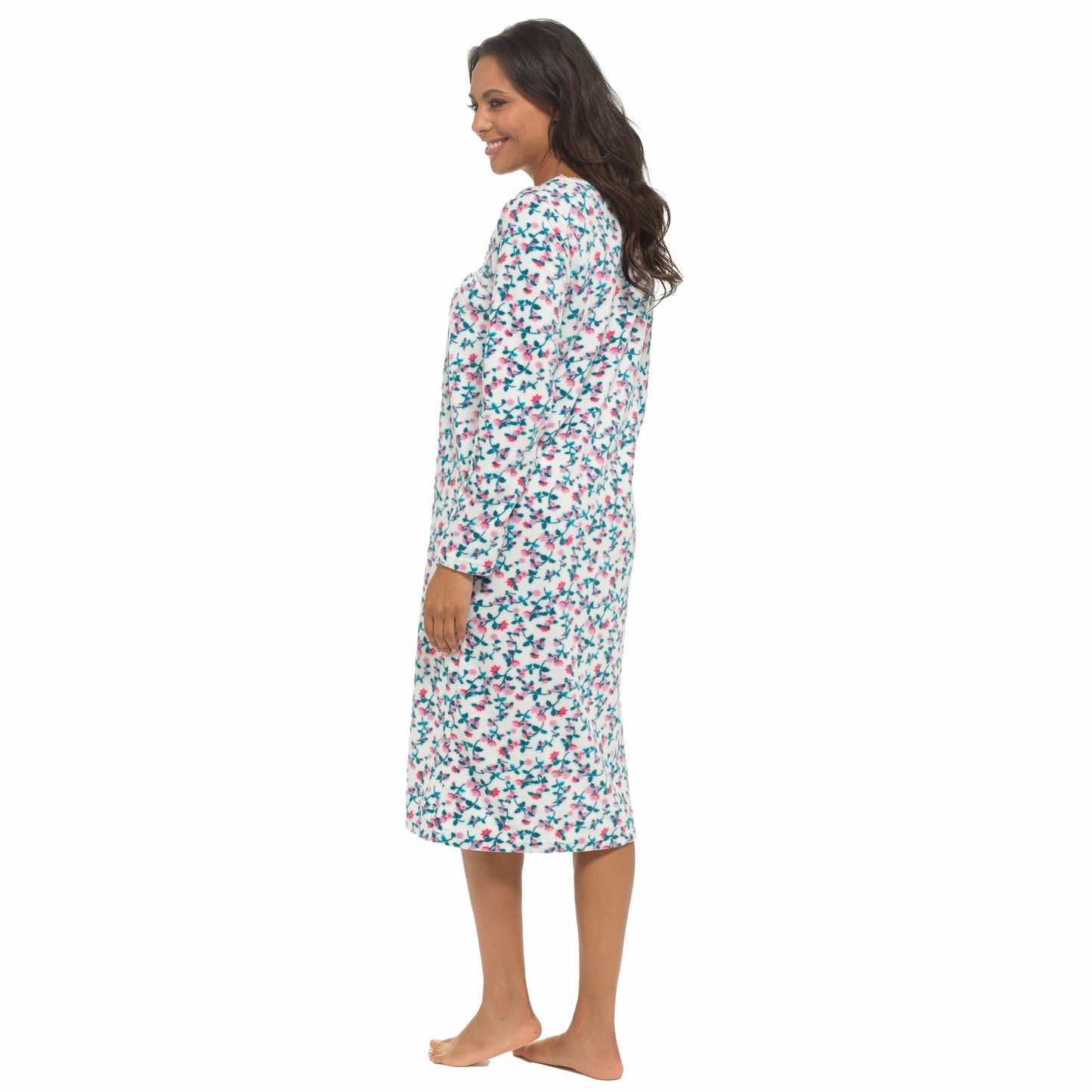 OLIVIA ROCCO Womens Fleece Nightdress Long Sleeve Floral Print Sleepwear Cozy Winter Nightie Available In Multiple Sizes