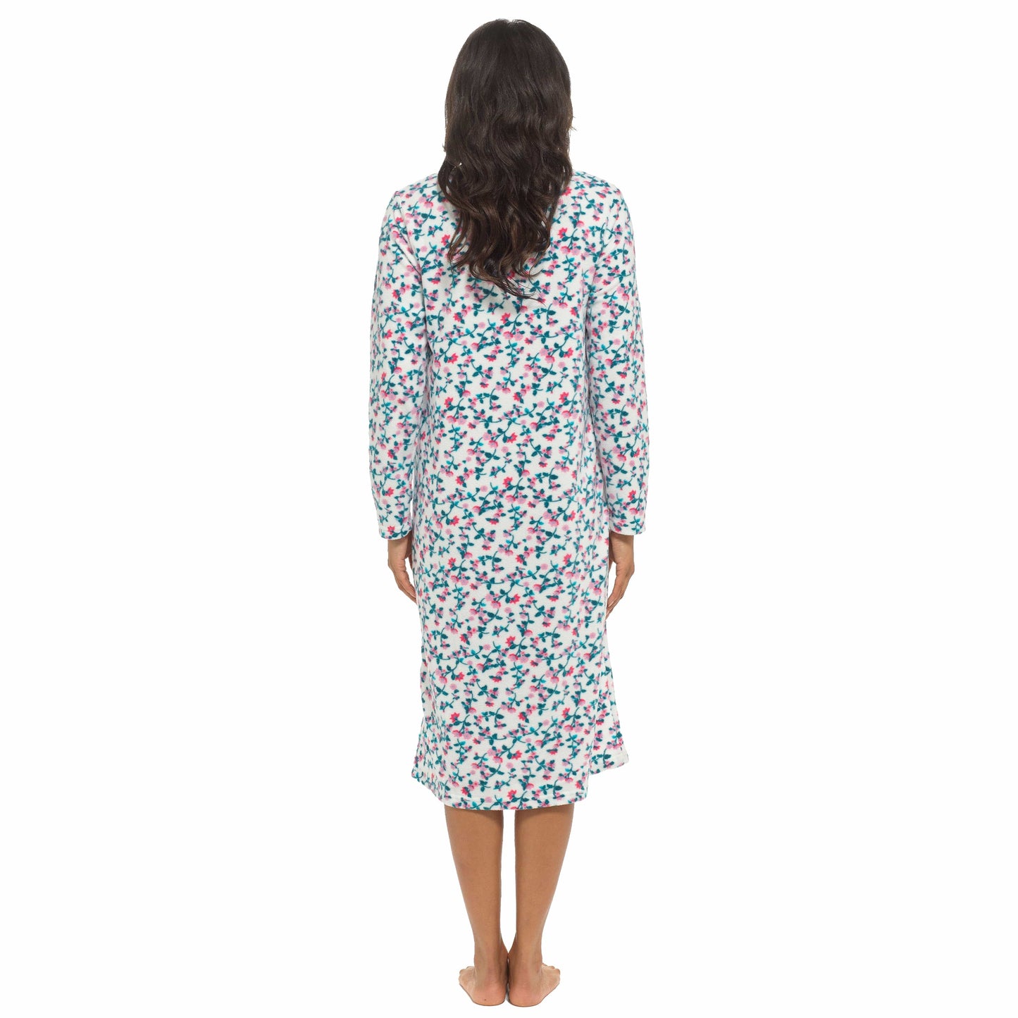 OLIVIA ROCCO Womens Fleece Nightdress Long Sleeve Floral Print Sleepwear Cozy Winter Nightie Available In Multiple Sizes