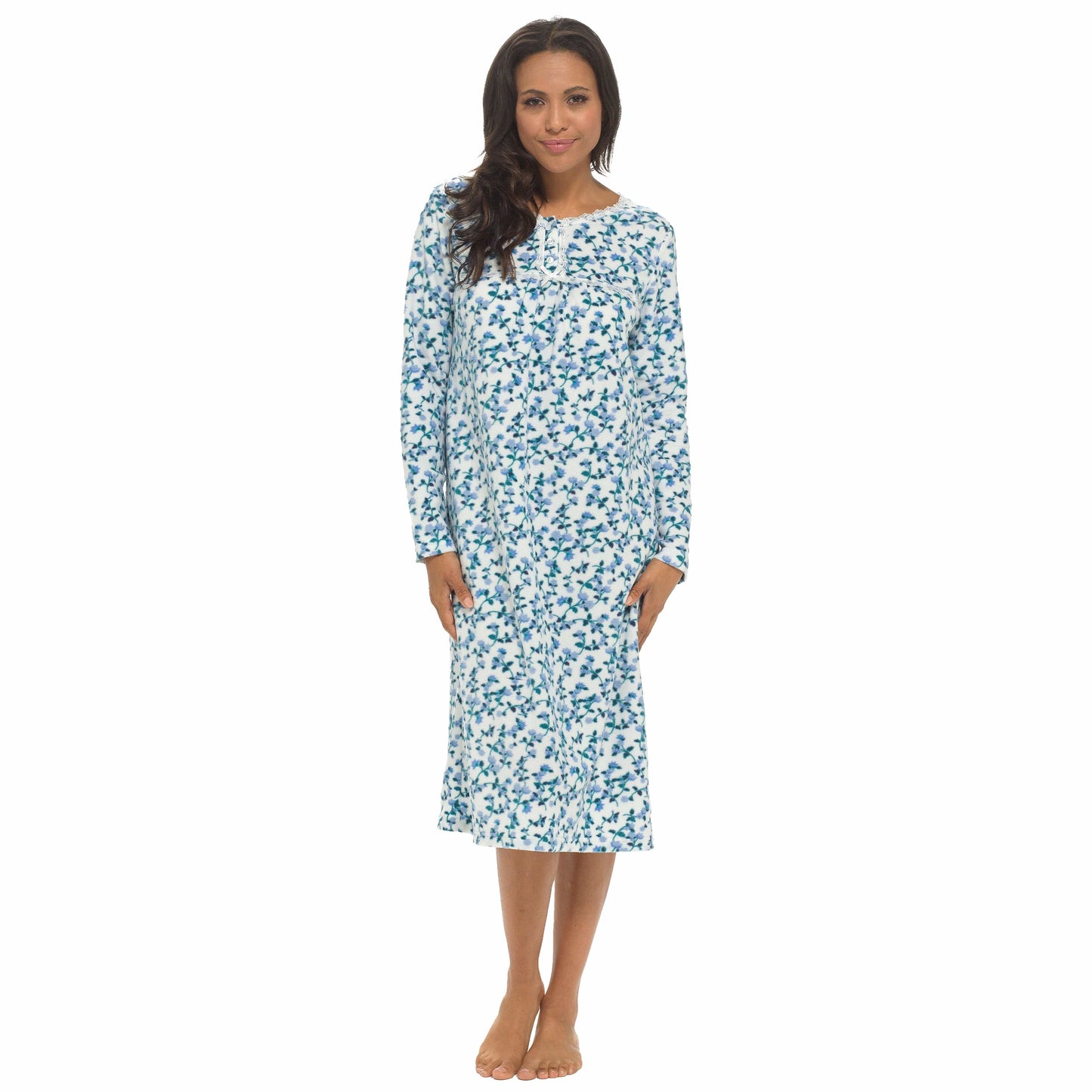 OLIVIA ROCCO Womens Fleece Nightdress Long Sleeve Floral Print Sleepwear Cozy Winter Nightie Available In Multiple Sizes
