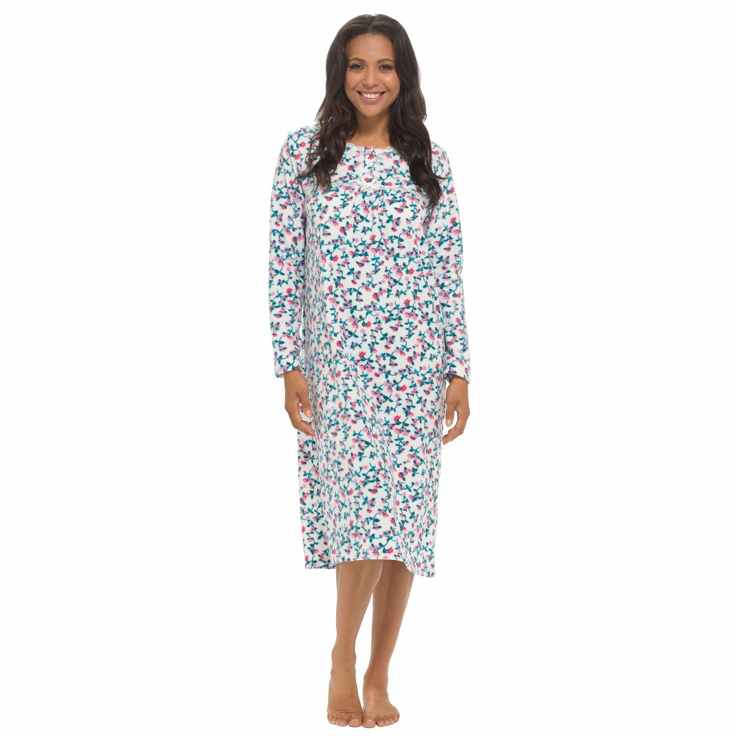 OLIVIA ROCCO Womens Fleece Nightdress Long Sleeve Floral Print Sleepwear Cozy Winter Nightie Available In Multiple Sizes