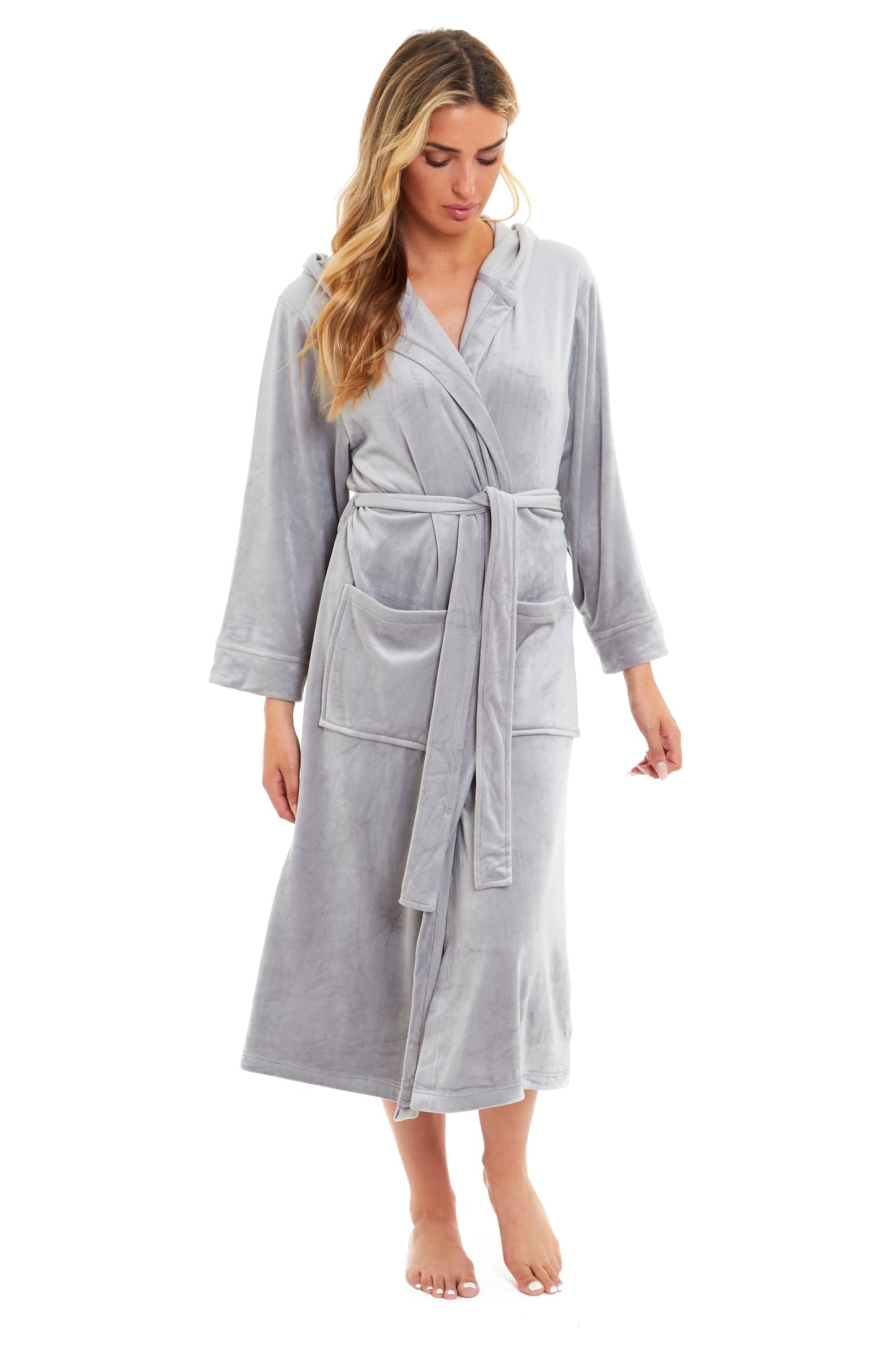 OLIVIA ROCCO Women's Velour Hooded Bathrobe Soft Touch Loungewear One Size Plush Comfort Luxury Dressing Gown Full Length