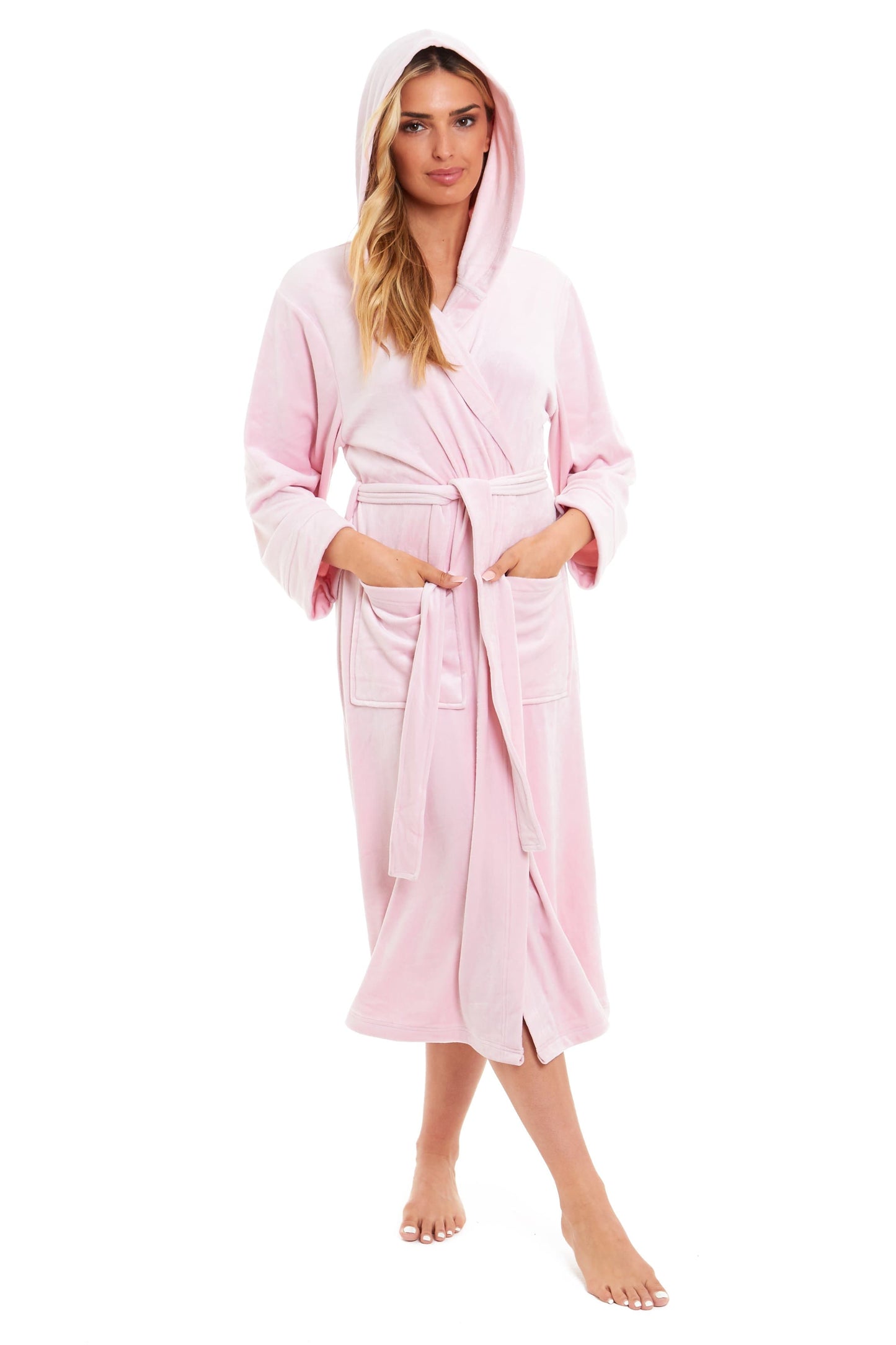 OLIVIA ROCCO Women's Velour Hooded Bathrobe Soft Touch Loungewear One Size Plush Comfort Luxury Dressing Gown Full Length