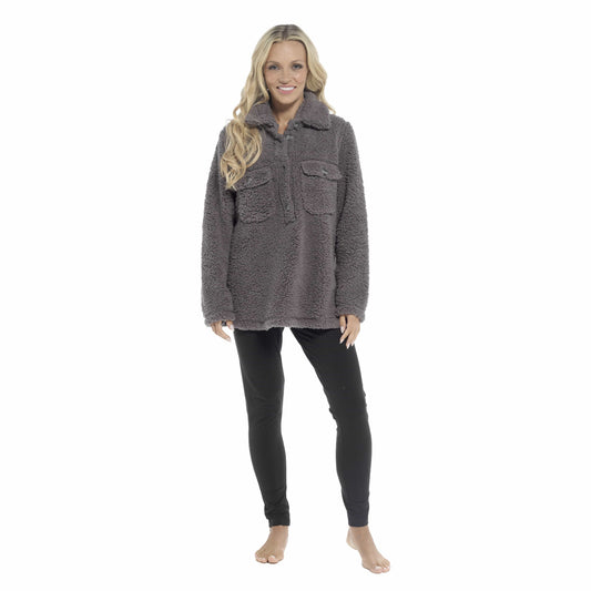 OLIVIA ROCCO Womens Sherpa Top And Leggings Lounge Set With Double Pockets Long Sleeve Lightweight Pajamas Ideal For Chilly Days