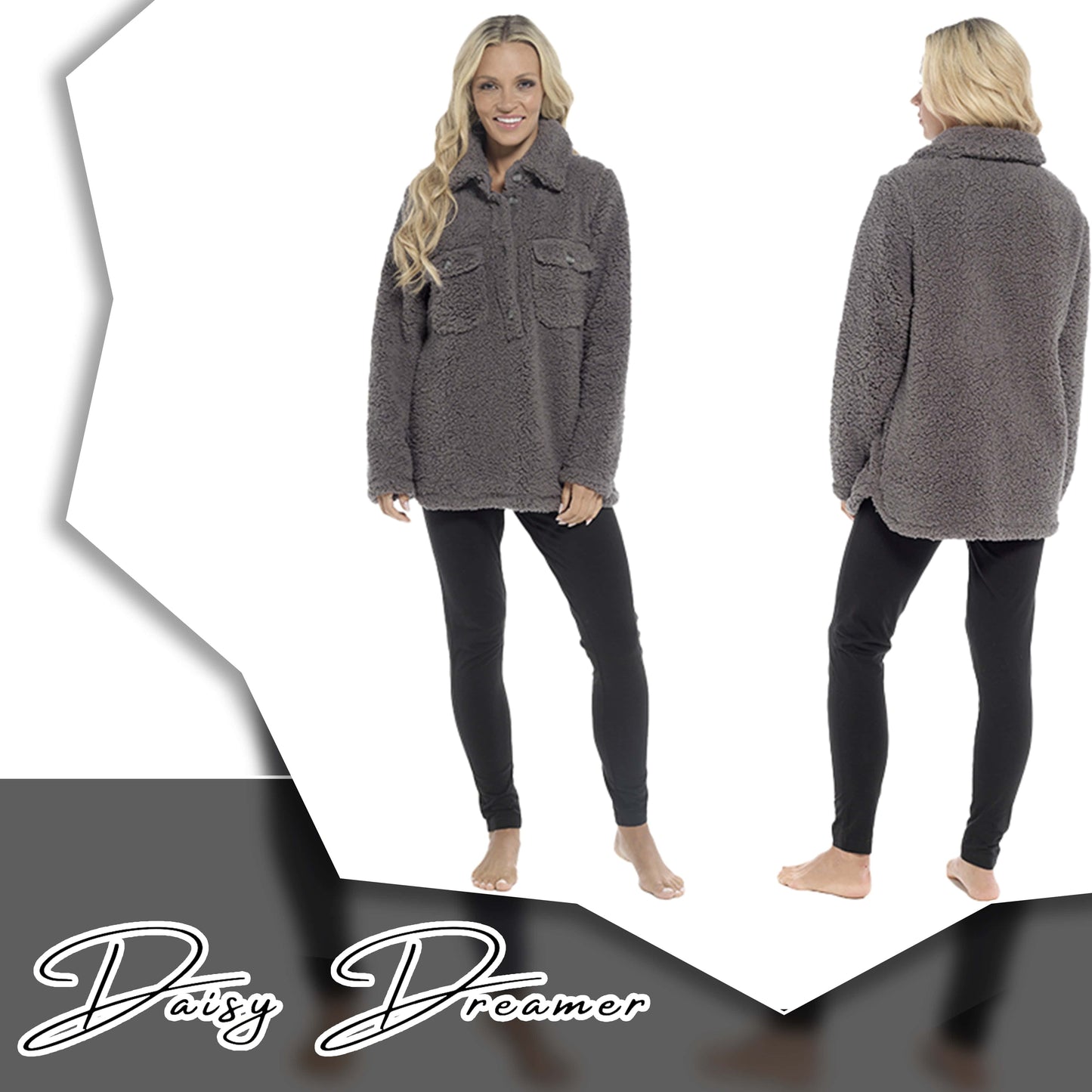 OLIVIA ROCCO Womens Sherpa Top And Leggings Lounge Set With Double Pockets Long Sleeve Lightweight Pajamas Ideal For Chilly Days