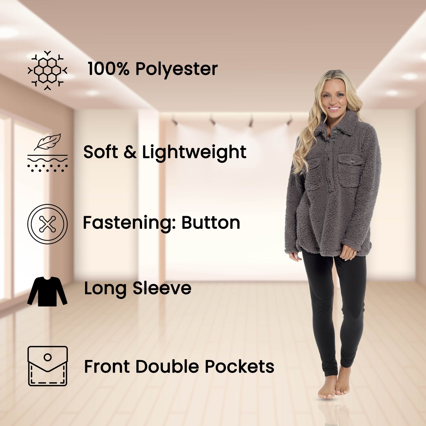 OLIVIA ROCCO Womens Sherpa Top And Leggings Lounge Set With Double Pockets Long Sleeve Lightweight Pajamas Ideal For Chilly Days