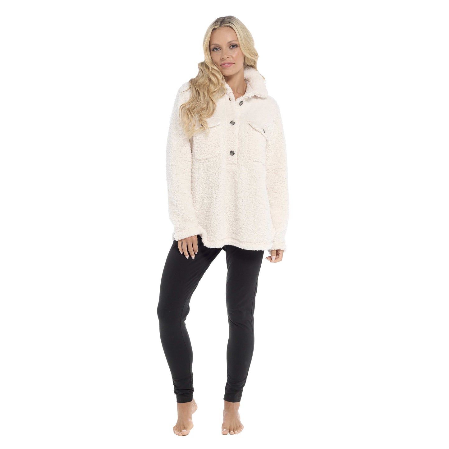 OLIVIA ROCCO Womens Sherpa Top And Leggings Lounge Set With Double Pockets Long Sleeve Lightweight Pajamas Ideal For Chilly Days