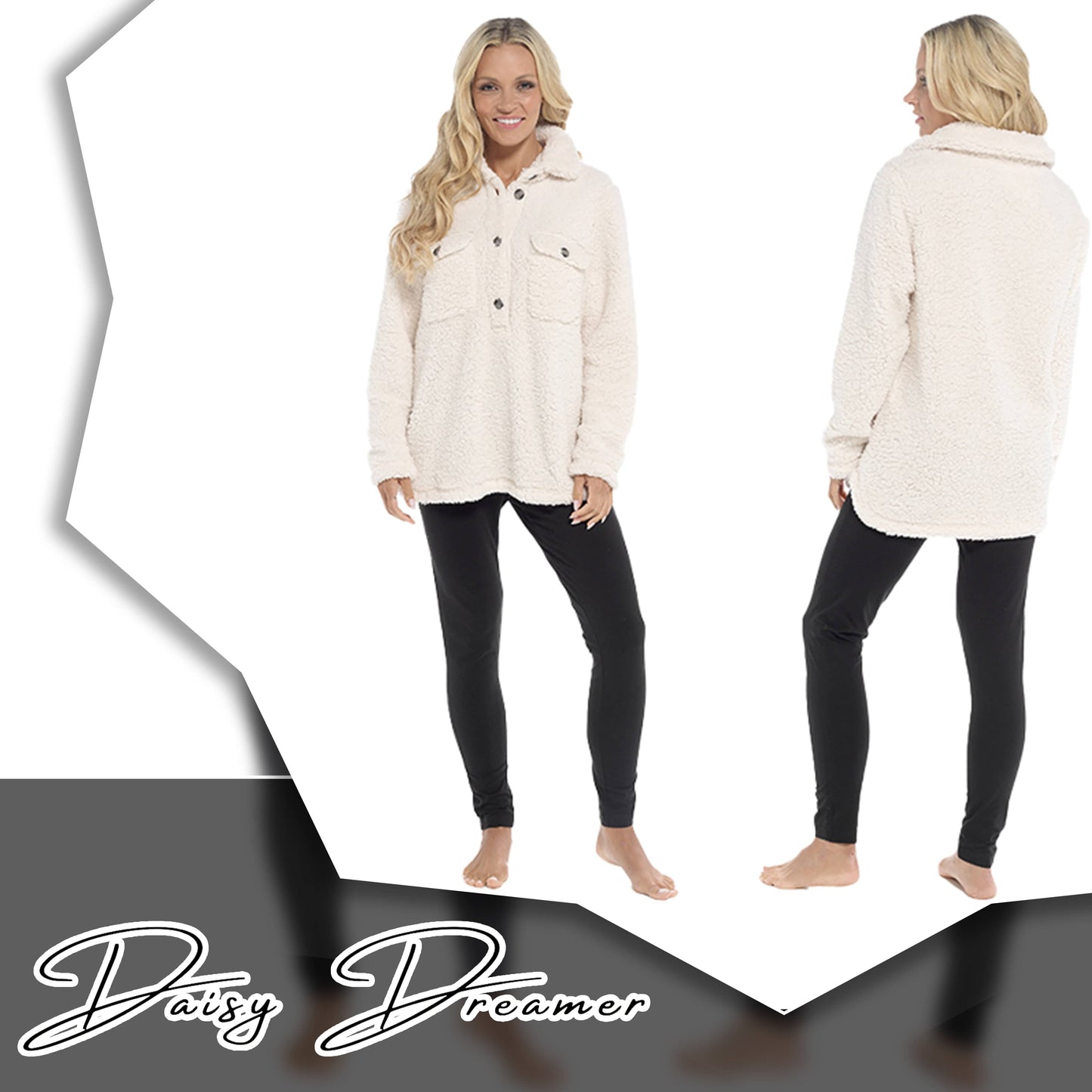 OLIVIA ROCCO Womens Sherpa Top And Leggings Lounge Set With Double Pockets Long Sleeve Lightweight Pajamas Ideal For Chilly Days