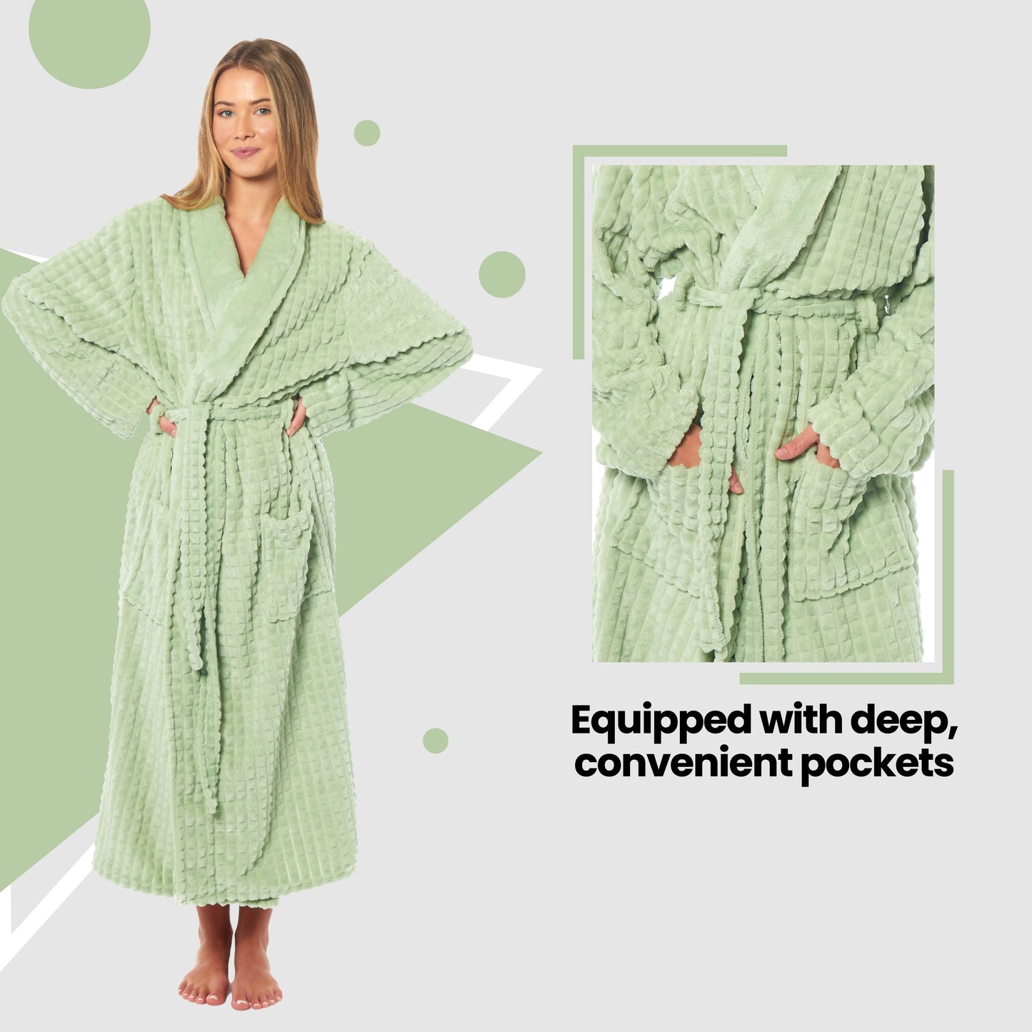 OLIVIA ROCCO Womens Luxury Waffle Fleece Robe Belted Long Dressing Gown With Pockets Soft Warm Cozy Loungewear Daisy Dreamer