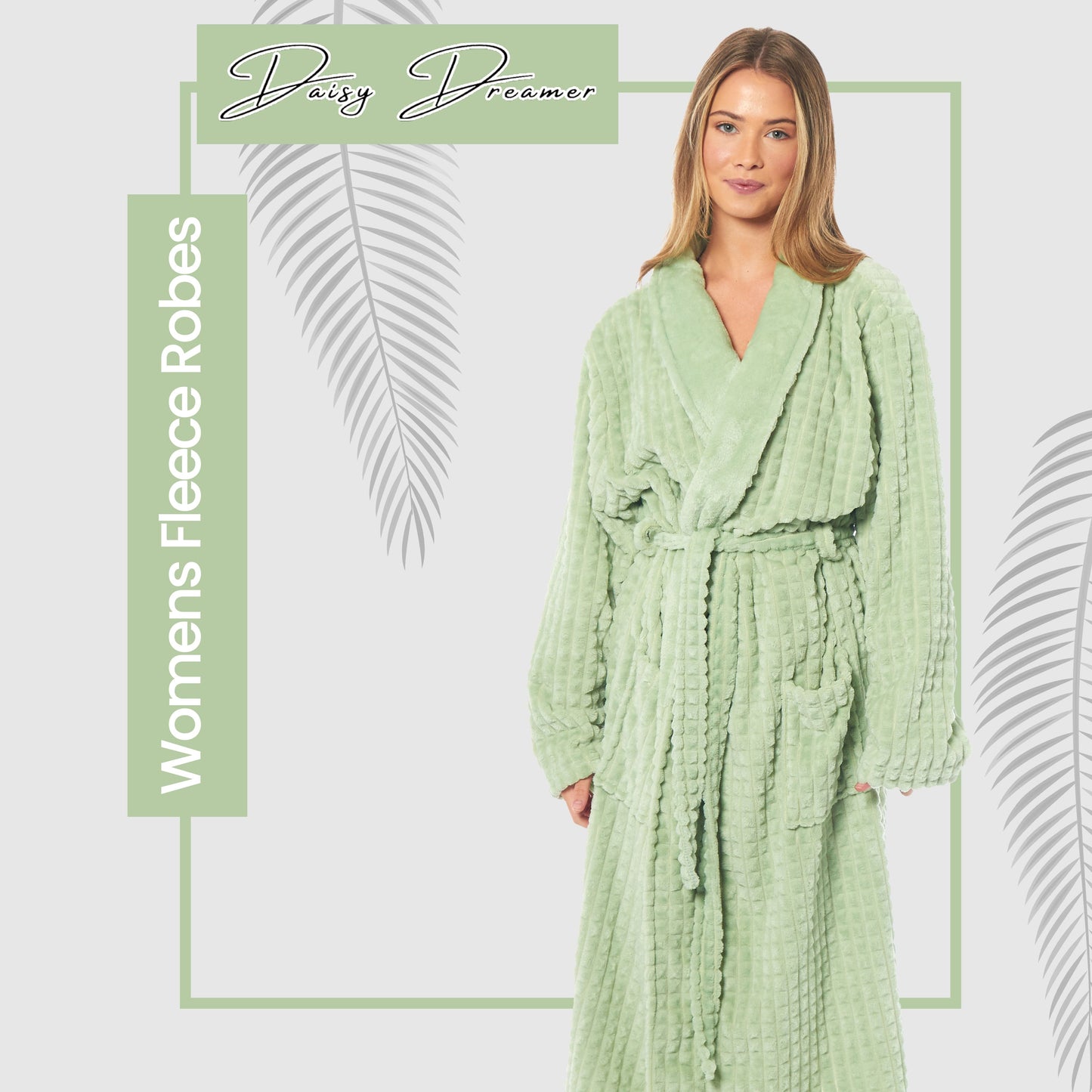 OLIVIA ROCCO Womens Luxury Waffle Fleece Robe Belted Long Dressing Gown With Pockets Soft Warm Cozy Loungewear Daisy Dreamer