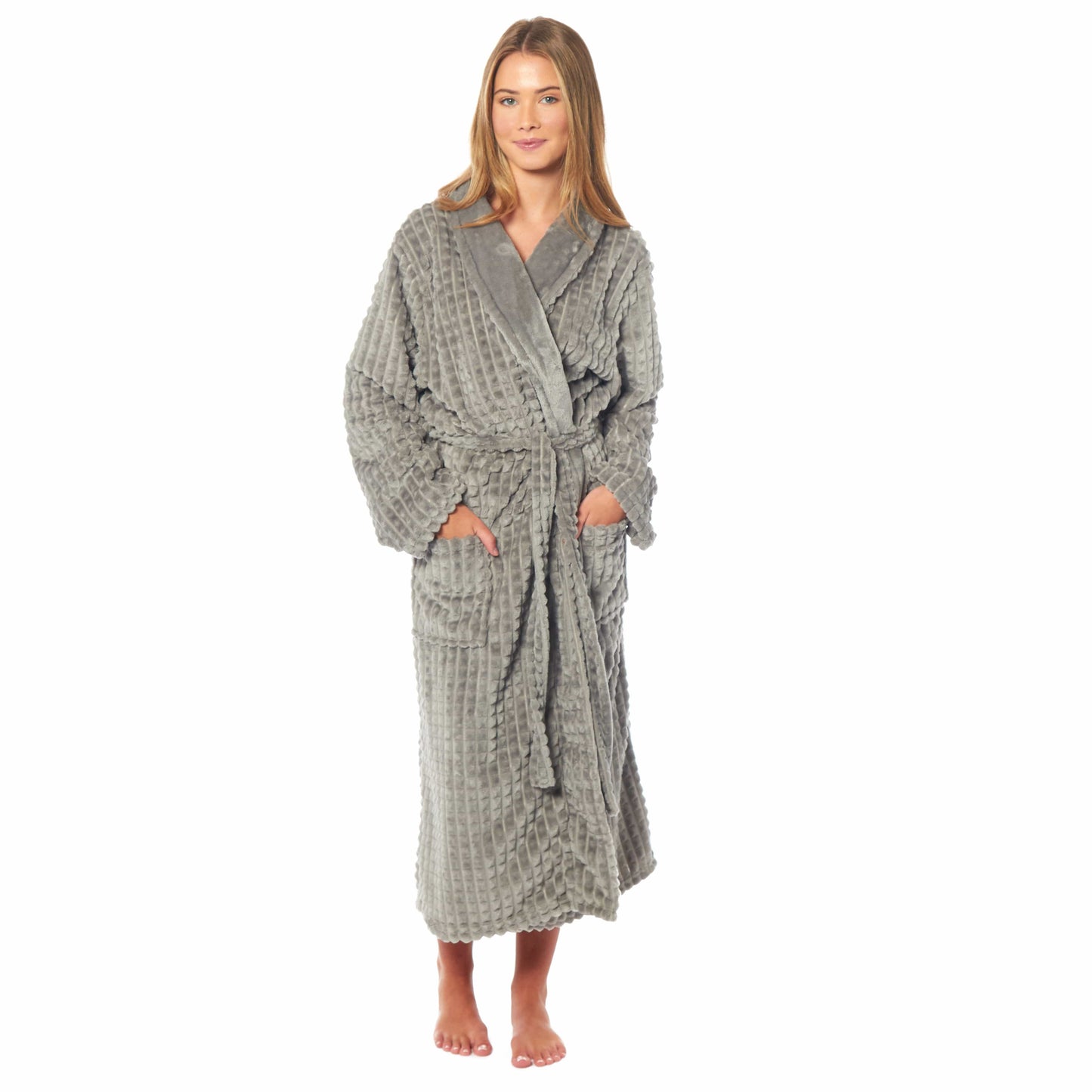 OLIVIA ROCCO Womens Luxury Waffle Fleece Robe Belted Long Dressing Gown With Pockets Soft Warm Cozy Loungewear Daisy Dreamer