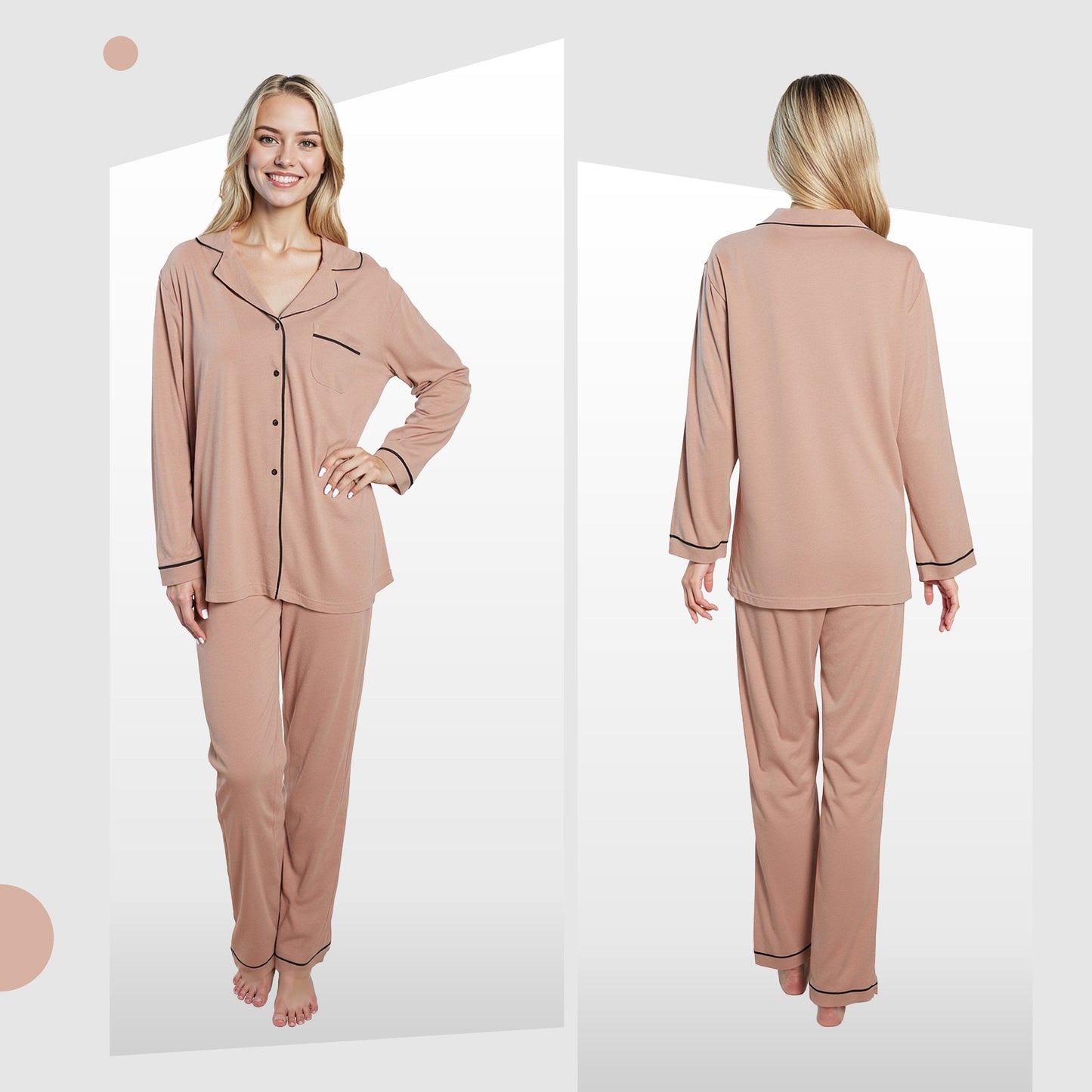 OLIVIA ROCCO Women's Pyjama Set Natural Soft Touch Long Sleeve Button-Up Top and Bottoms Two-Piece Nightwear Daisy Dreamer