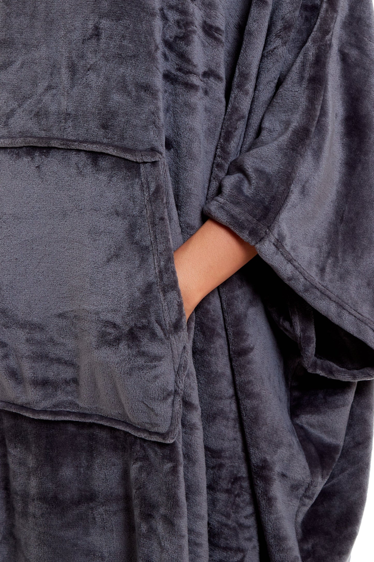 OLIVIA ROCCO Women's Oversized Hooded Poncho Blanket Plush Fleece Navy Charcoal With Double Front Pocket Indoor Outdoor Use