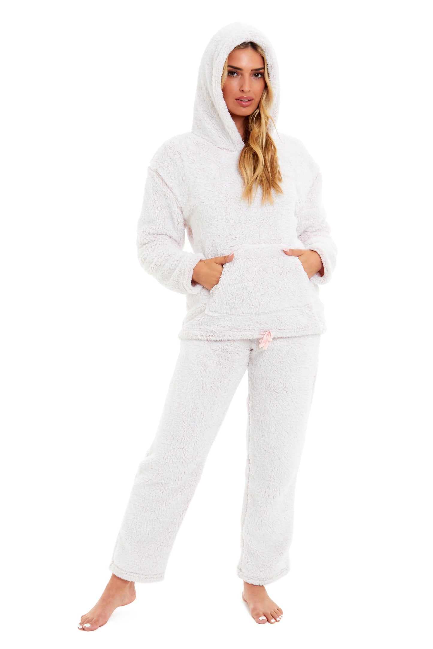 OLIVIA ROCCO Womens Pink Plush Fleece Hooded Pyjama Set Sizes 8 22 Ladies Loungewear Warm Nightwear Cozy Soft Lounge Set Casual