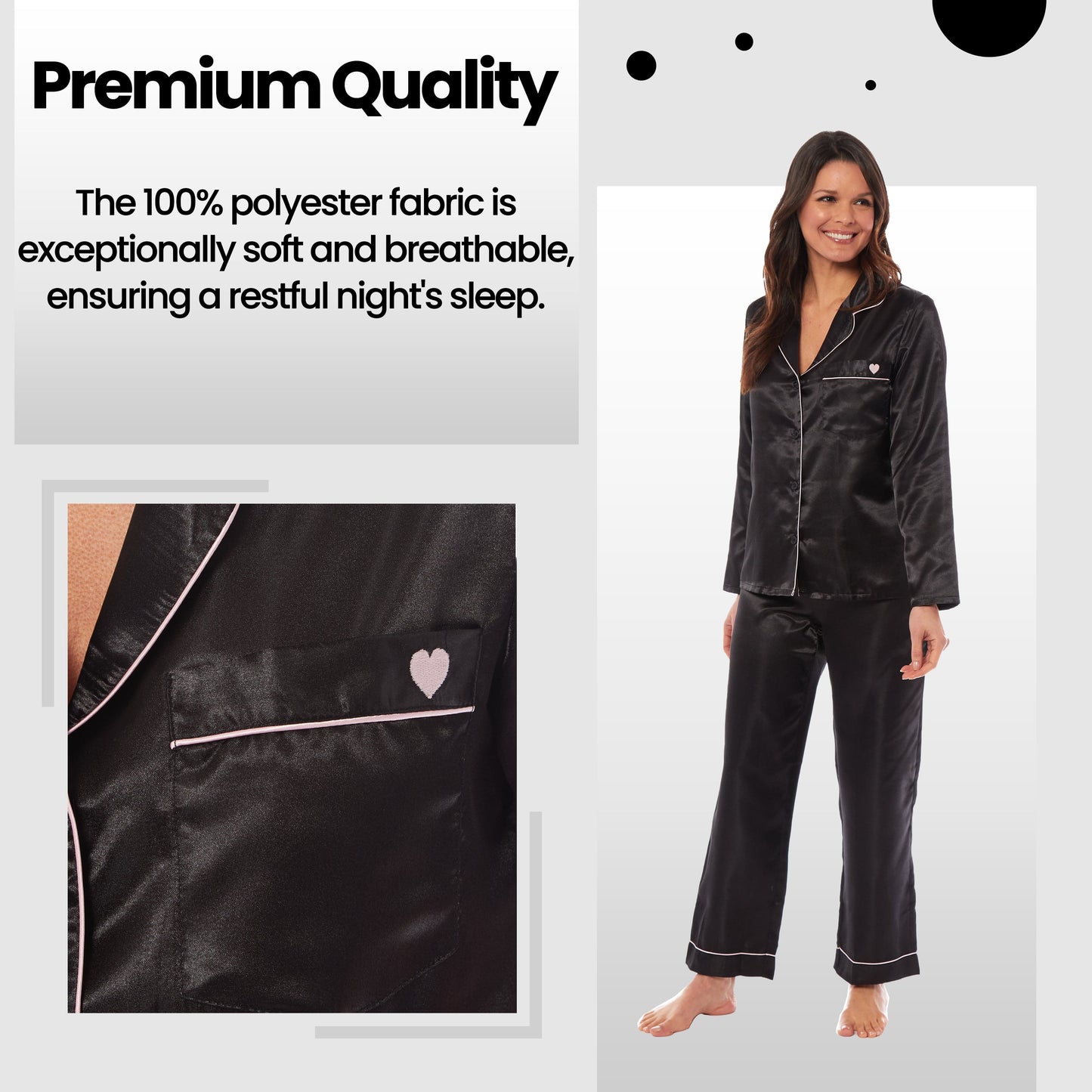 OLIVIA ROCCO Satin Silk Pyjama Set For Women With Dress Shirt Collar And Loose Fitting Pants Black Pink Grey Luxurious Loungewear Nightwear