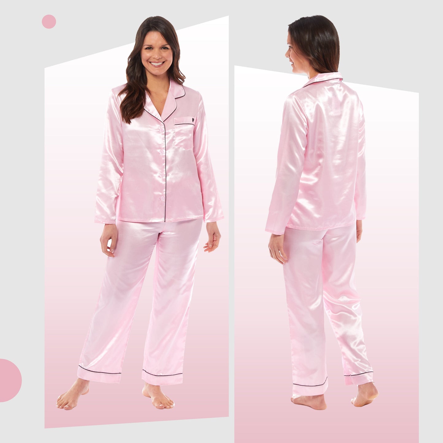 OLIVIA ROCCO Satin Silk Pyjama Set For Women With Dress Shirt Collar And Loose Fitting Pants Black Pink Grey Luxurious Loungewear Nightwear