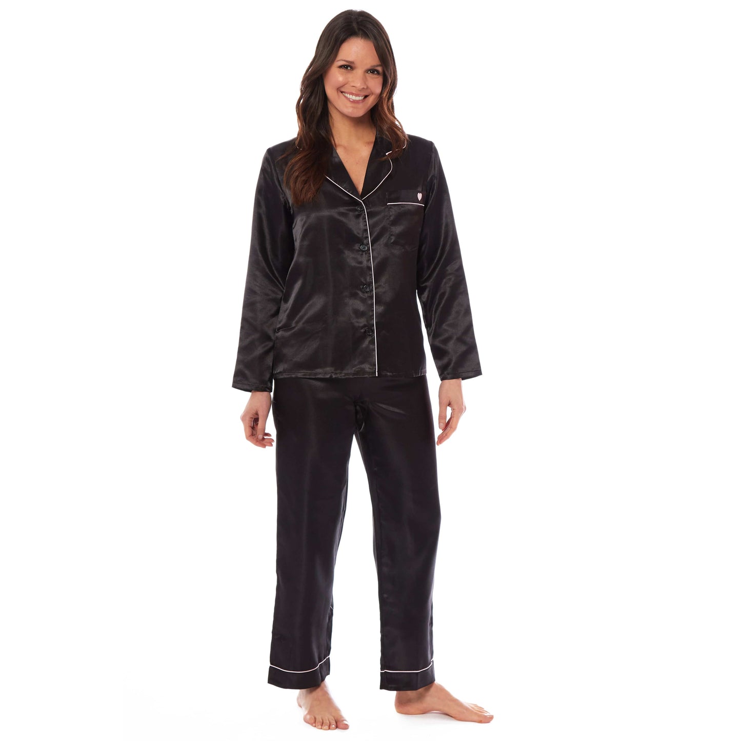 OLIVIA ROCCO Satin Silk Pyjama Set For Women With Dress Shirt Collar And Loose Fitting Pants Black Pink Grey Luxurious Loungewear Nightwear