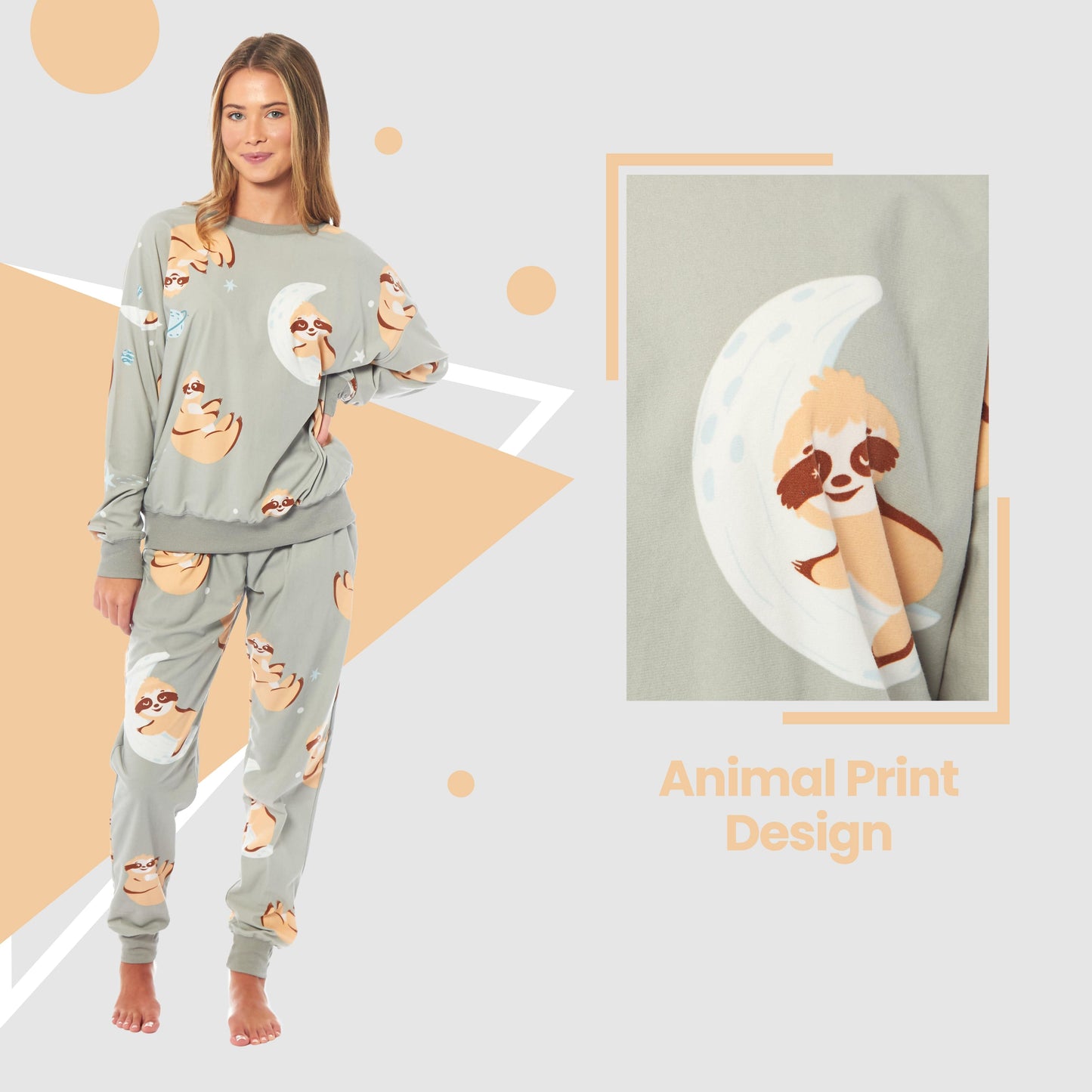 OLIVIA ROCCO Women's Sloth Soft Fleece Pyjama Set Long Sleeve Animal Print Warm Sleepwear Loungewear For Ladies Cozy Comfort Fit