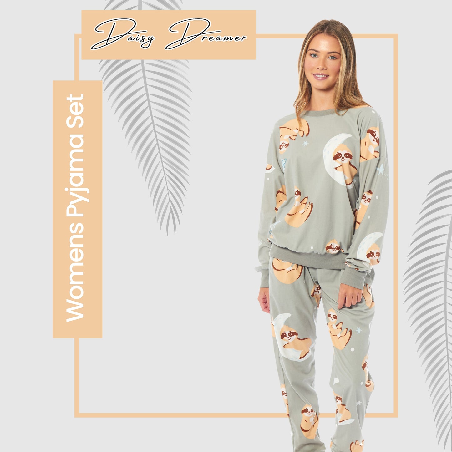 OLIVIA ROCCO Women's Sloth Soft Fleece Pyjama Set Long Sleeve Animal Print Warm Sleepwear Loungewear For Ladies Cozy Comfort Fit