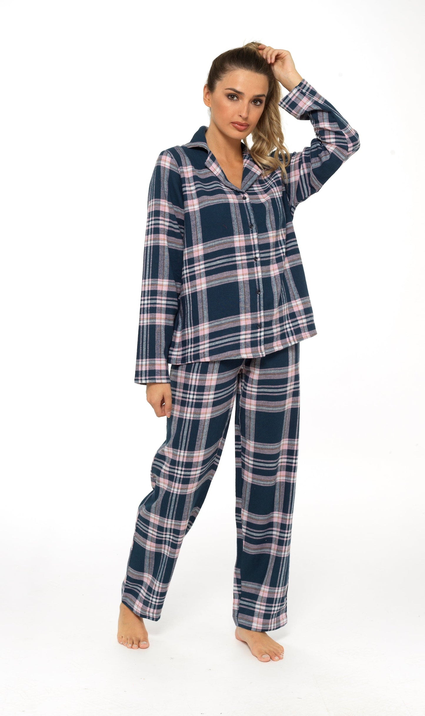 OLIVIA ROCCO Women's Flannelette Check Pyjama Set Soft Brushed Cotton With Elasticated Waistband UK Sizes 8-22 Classic Sleepwear