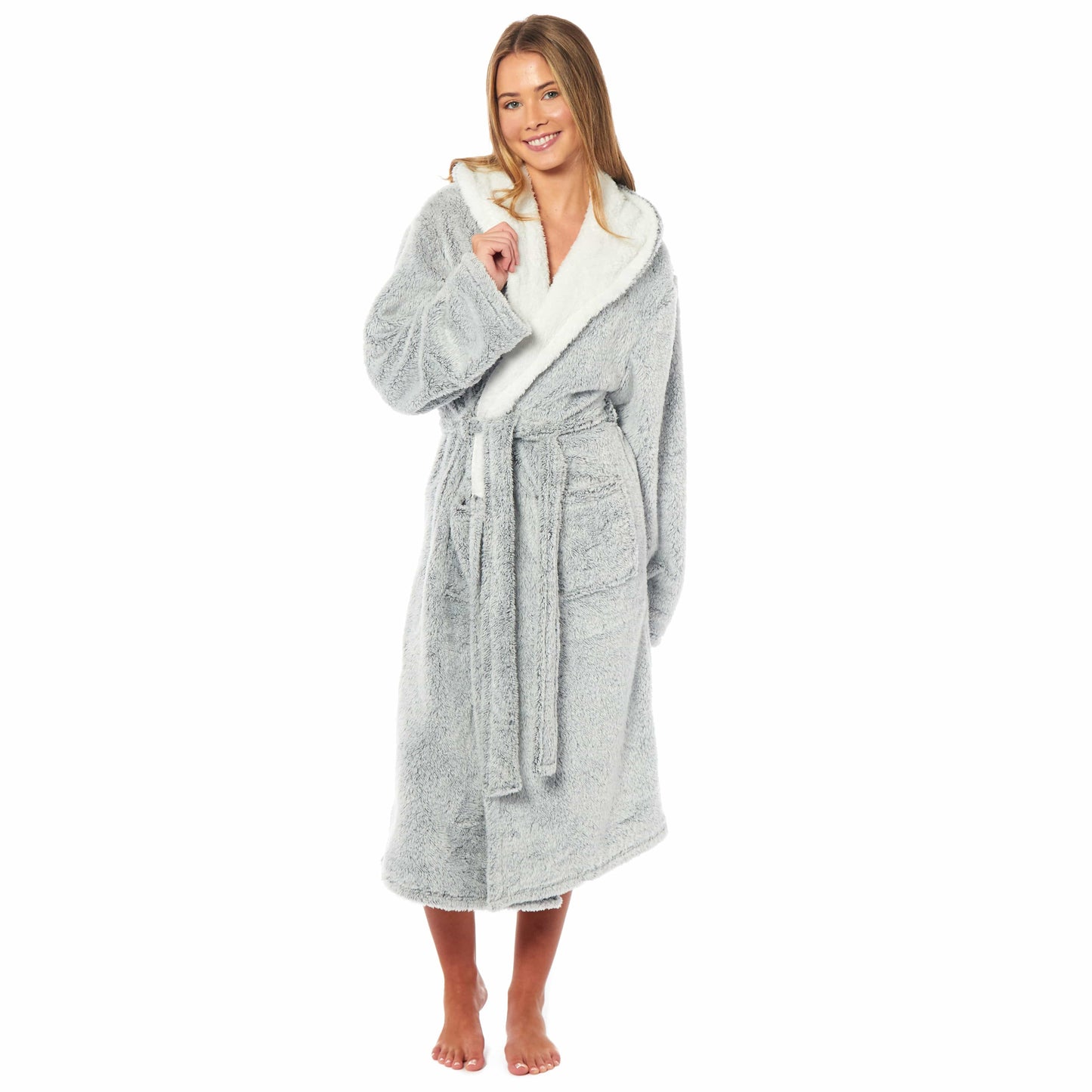 OLIVIA ROCCO Womens Shimmer Fleece Hooded Bath Robe Soft Plush Luxury Dressing Gown Grey Multiple Sizes Cozy Lounge And Sleepwear