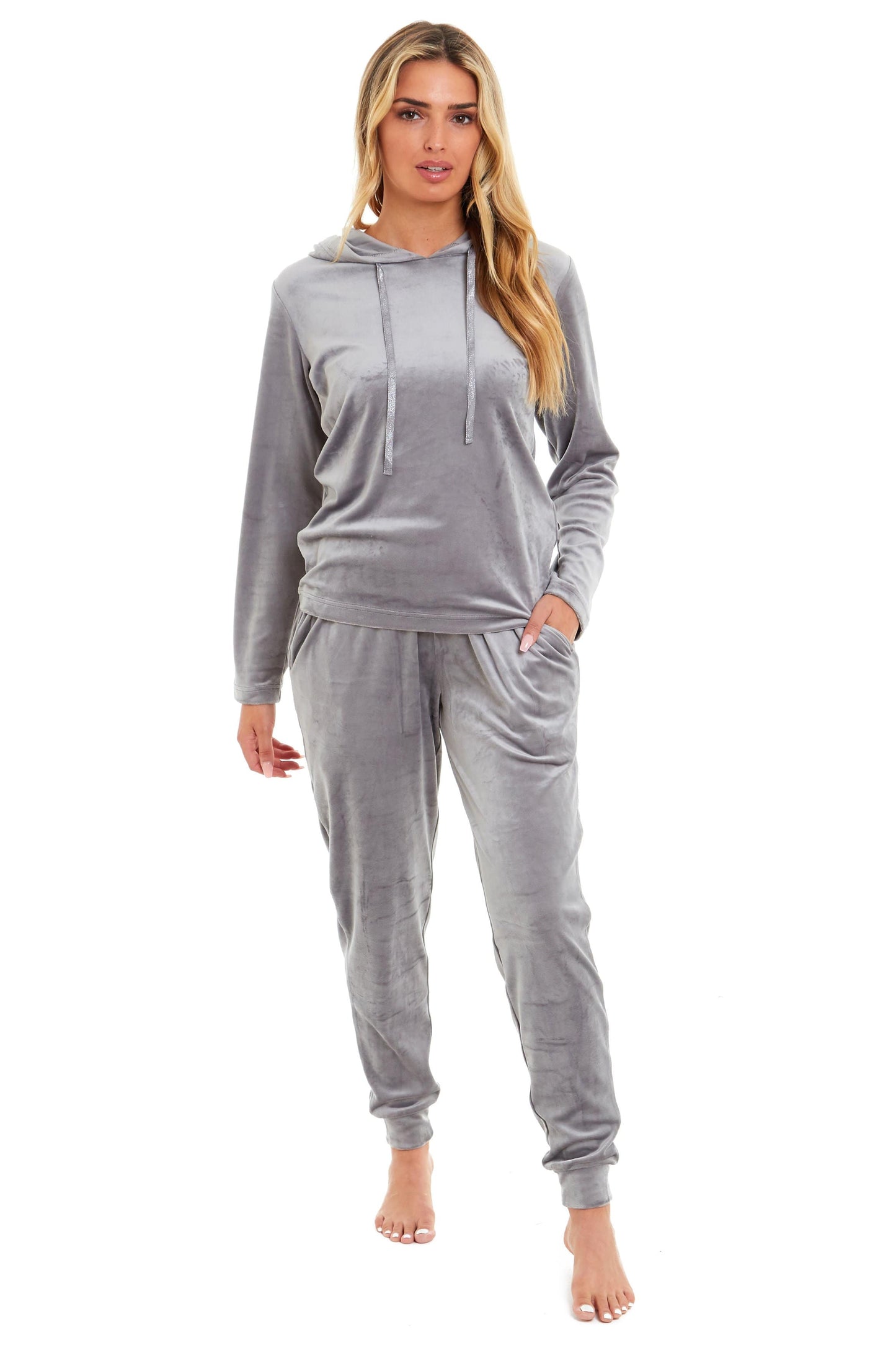 OLIVIA ROCCO Women's Velour Soft Touch Hooded Pyjama Set for Lounging and Sleep - Warm, Stretchable Nightwear Sizes 8-22