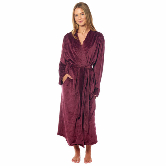 OLIVIA ROCCO Womens Stripe Jacquard Soft Warm Long Dressing Gown With Belt Pockets Shawl Collar Loungewear Robe Daisy Dreamer