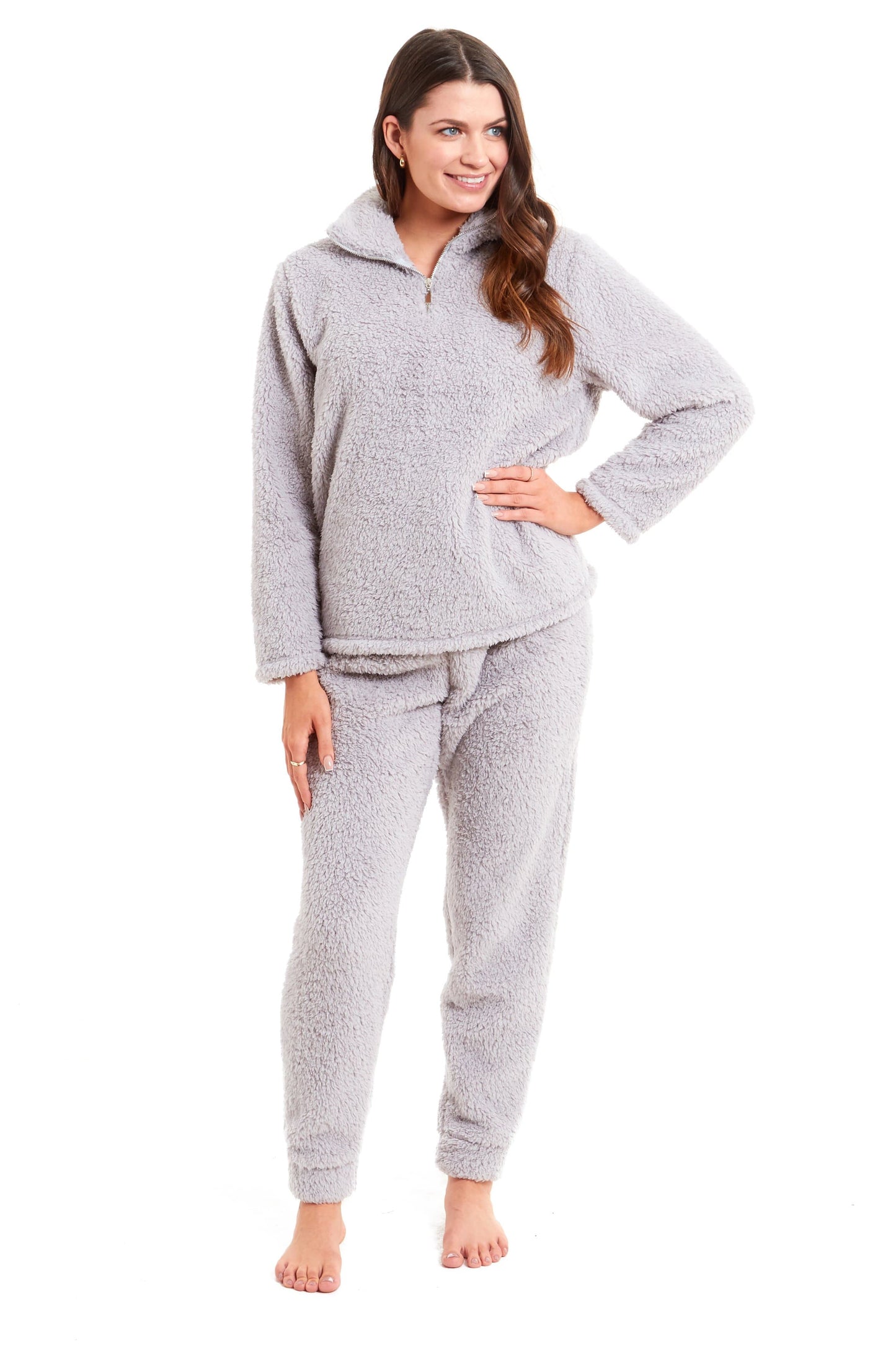 OLIVIA ROCCO Women's Teddy Fleece Lounge Set Zip Up Pyjama with Elasticated Waistband Cozy Fluffy Nightwear Relaxed Fit Design For Home