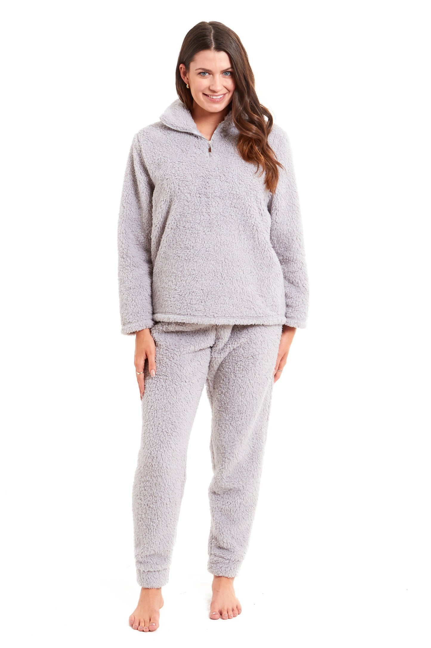OLIVIA ROCCO Women's Teddy Fleece Lounge Set Zip Up Pyjama with Elasticated Waistband Cozy Fluffy Nightwear Relaxed Fit Design For Home