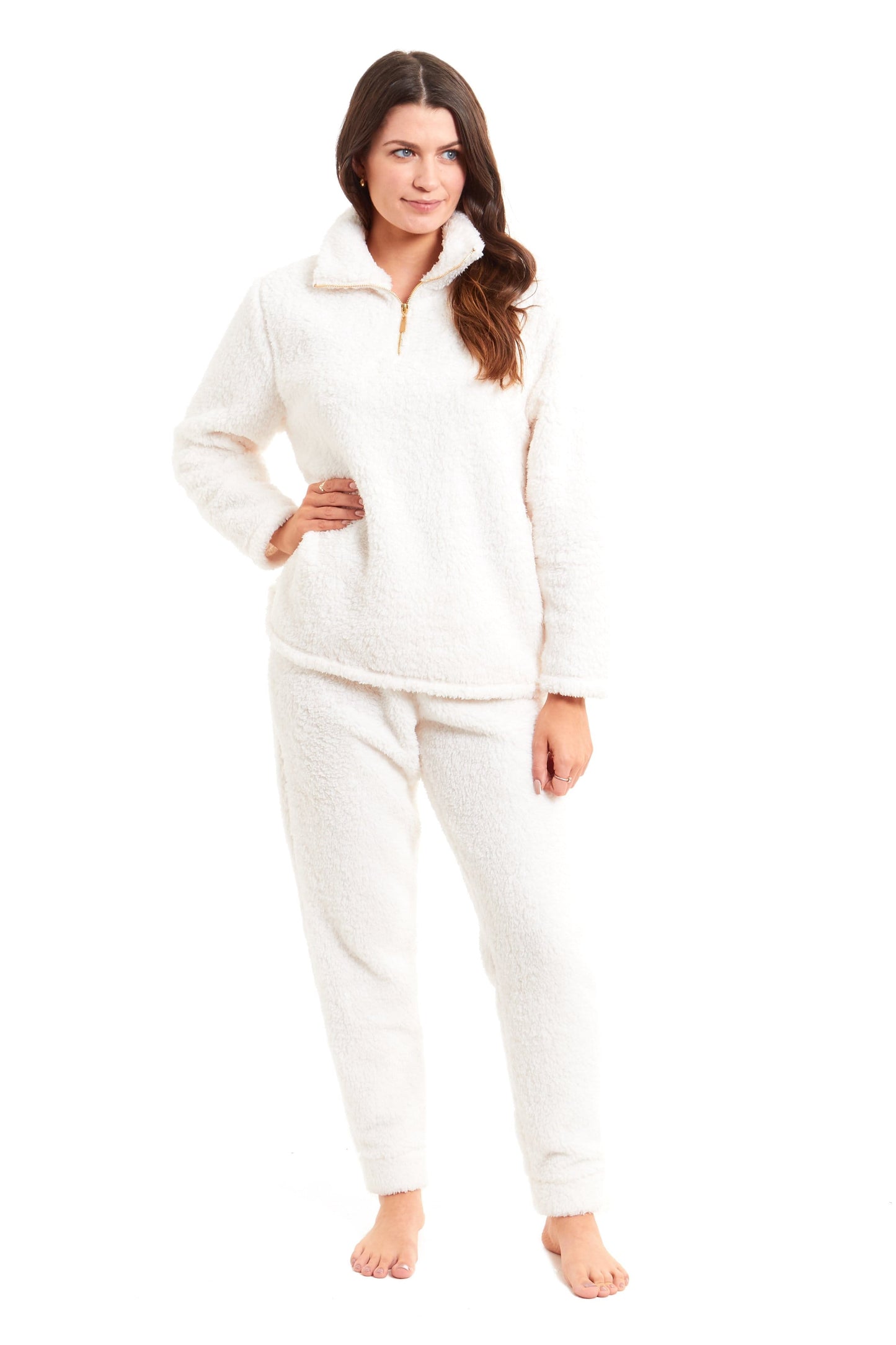 OLIVIA ROCCO Women's Teddy Fleece Lounge Set Zip Up Pyjama with Elasticated Waistband Cozy Fluffy Nightwear Relaxed Fit Design For Home