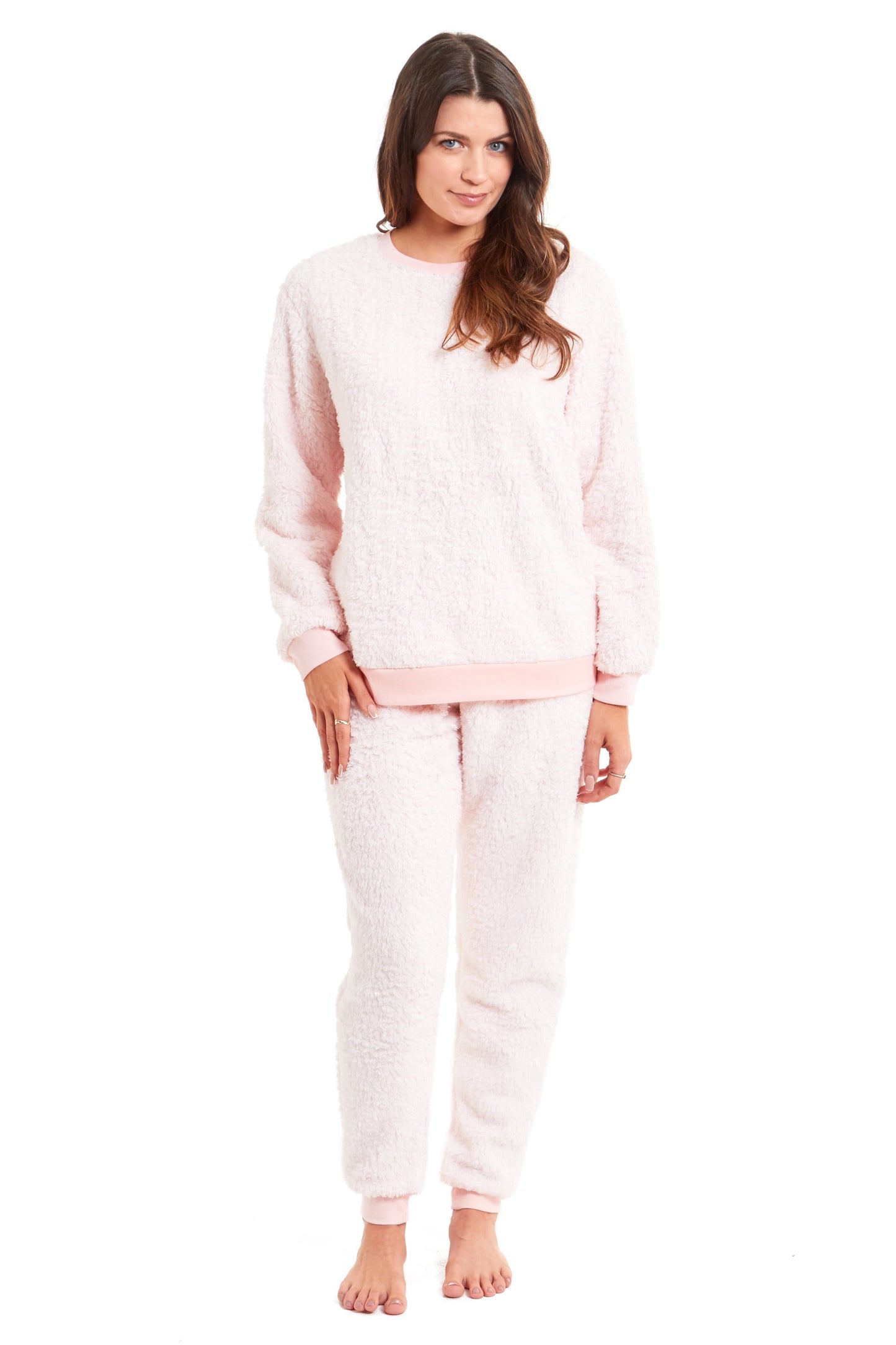 OLIVIA ROCCO Women's Teddy Fleece Pyjama Set Super Soft Stretchable Loungewear Crew Neck Nightwear For Relaxation And Sleep