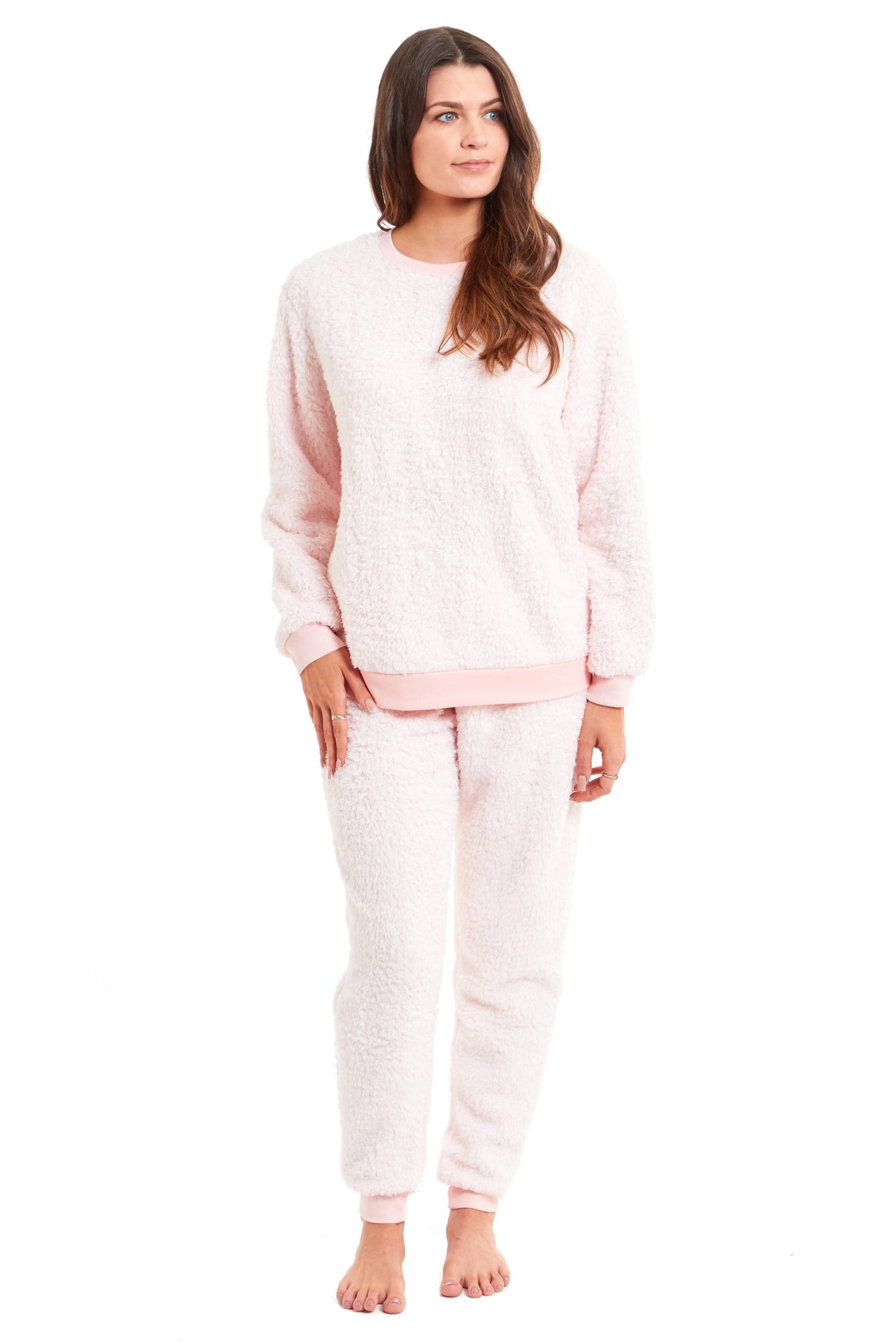 OLIVIA ROCCO Women's Teddy Fleece Pyjama Set Super Soft Stretchable Loungewear Crew Neck Nightwear For Relaxation And Sleep