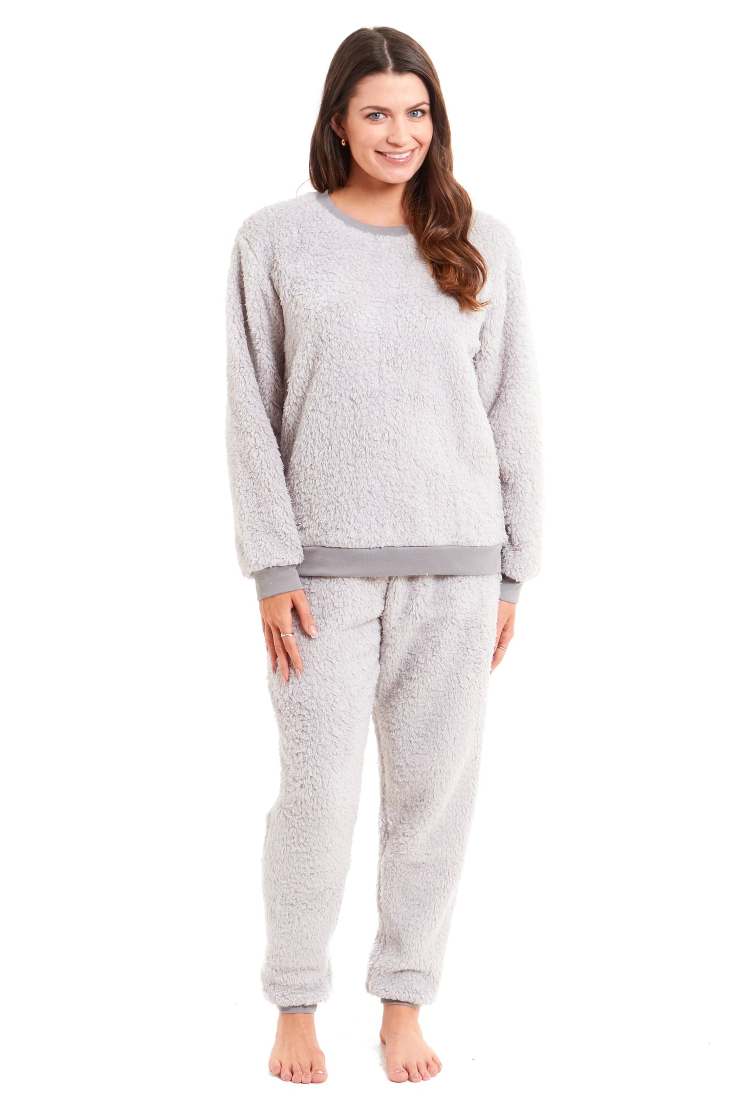 OLIVIA ROCCO Women's Teddy Fleece Pyjama Set Super Soft Stretchable Loungewear Crew Neck Nightwear For Relaxation And Sleep
