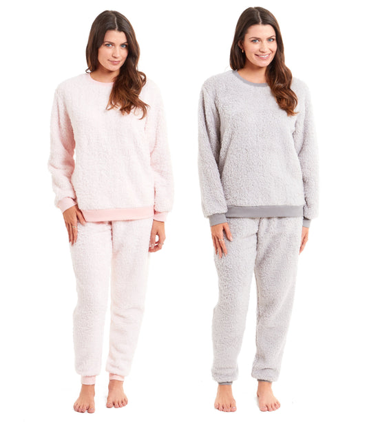 OLIVIA ROCCO Women's Teddy Fleece Pyjama Set Super Soft Stretchable Loungewear Crew Neck Nightwear For Relaxation And Sleep