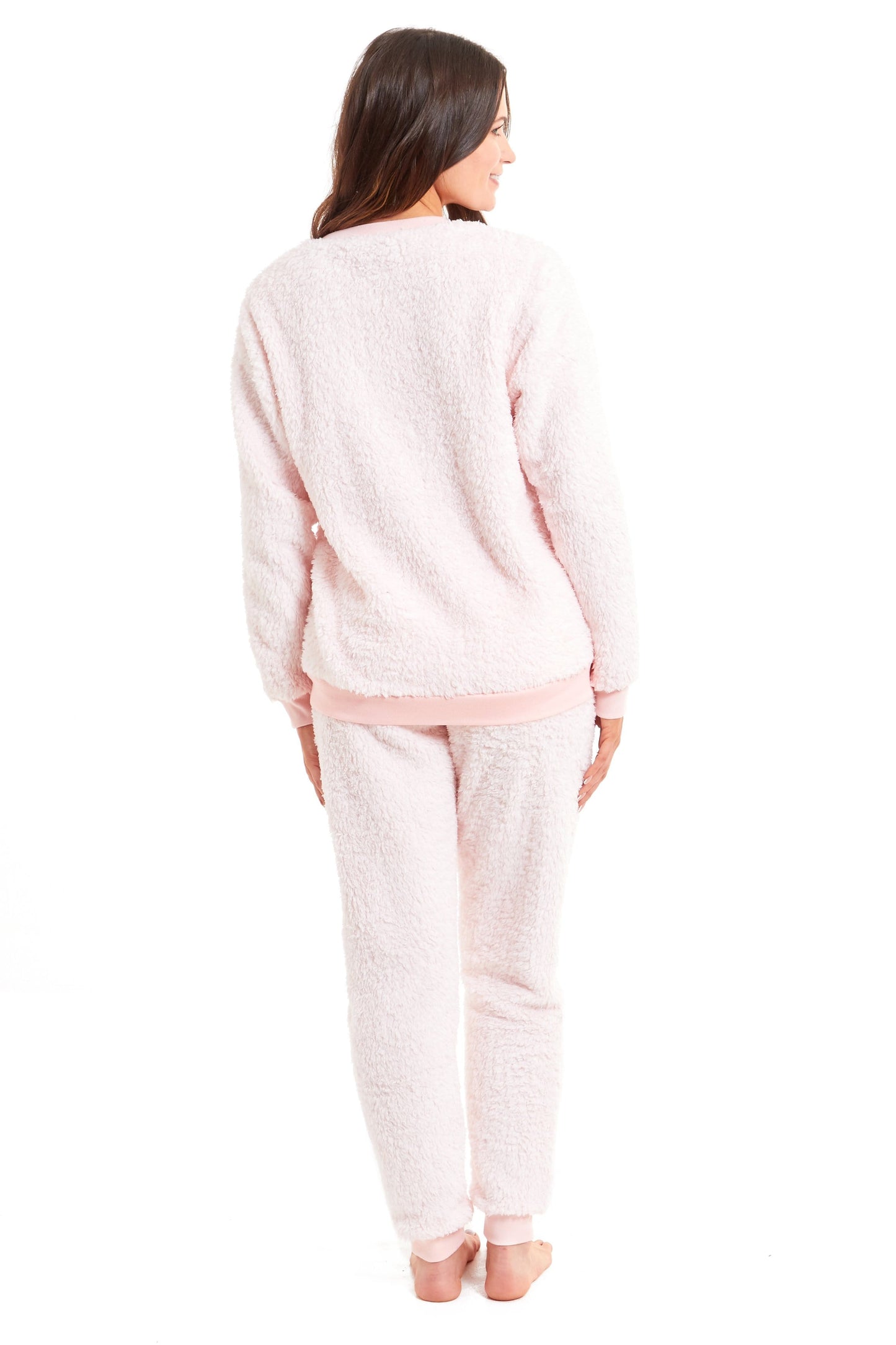 OLIVIA ROCCO Women's Teddy Fleece Pyjama Set Super Soft Stretchable Loungewear Crew Neck Nightwear For Relaxation And Sleep