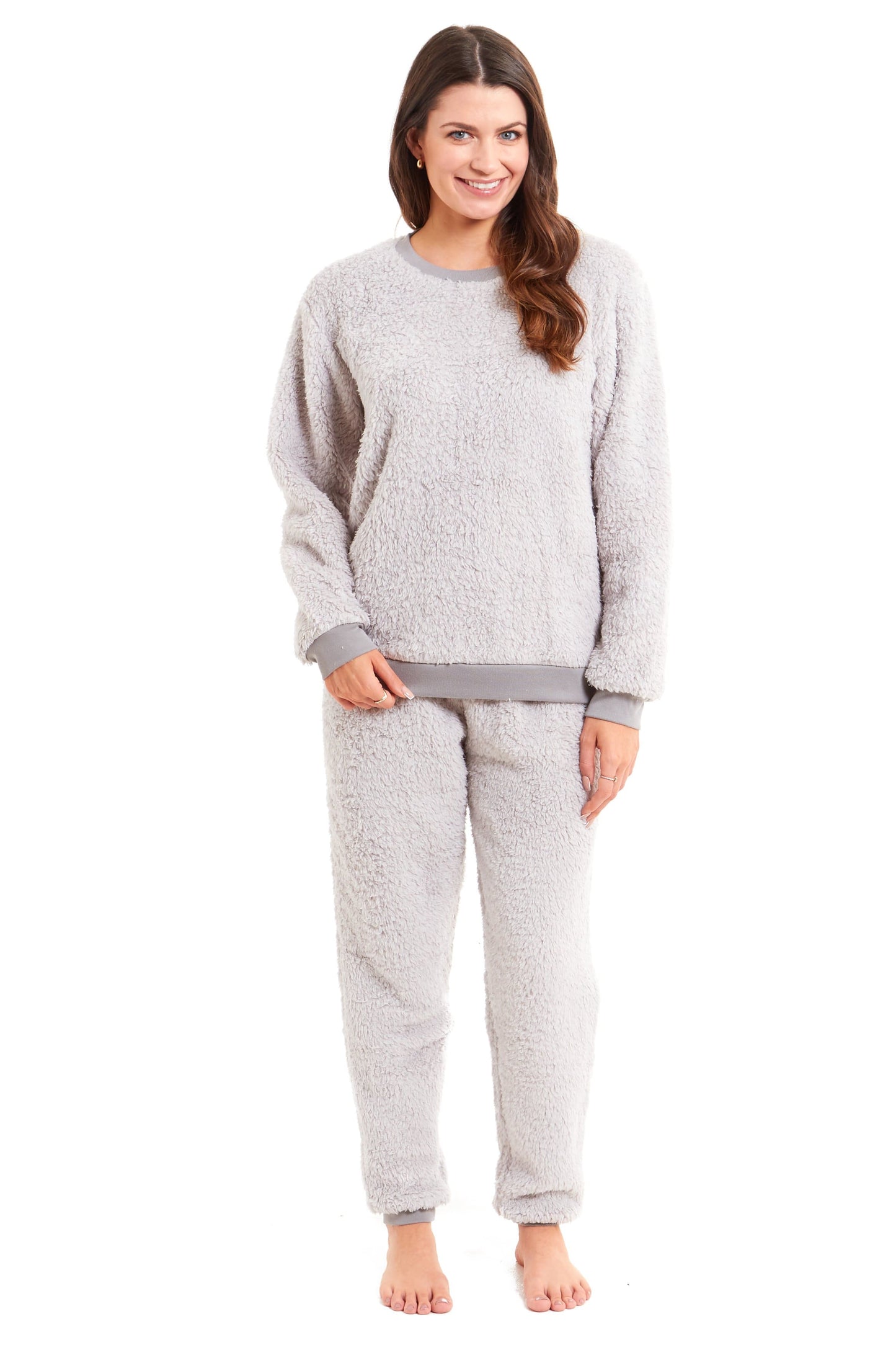 OLIVIA ROCCO Women's Teddy Fleece Pyjama Set Super Soft Stretchable Loungewear Crew Neck Nightwear For Relaxation And Sleep