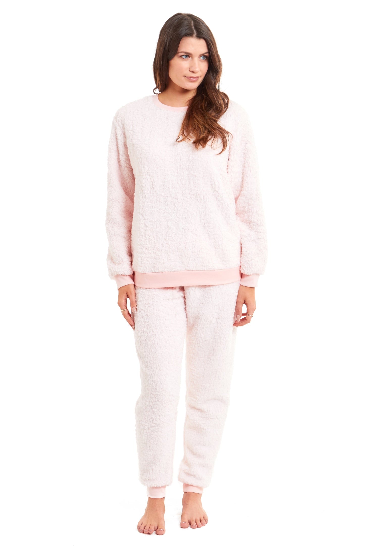 OLIVIA ROCCO Women's Teddy Fleece Pyjama Set Super Soft Stretchable Loungewear Crew Neck Nightwear For Relaxation And Sleep
