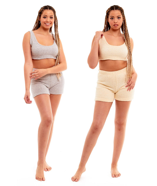OLIVIA ROCCO Womens Teddy Fleece Tank Top And Shorts Loungewear Set For All Year Comfort And Cosy Relaxed Sleepwear For Lounging