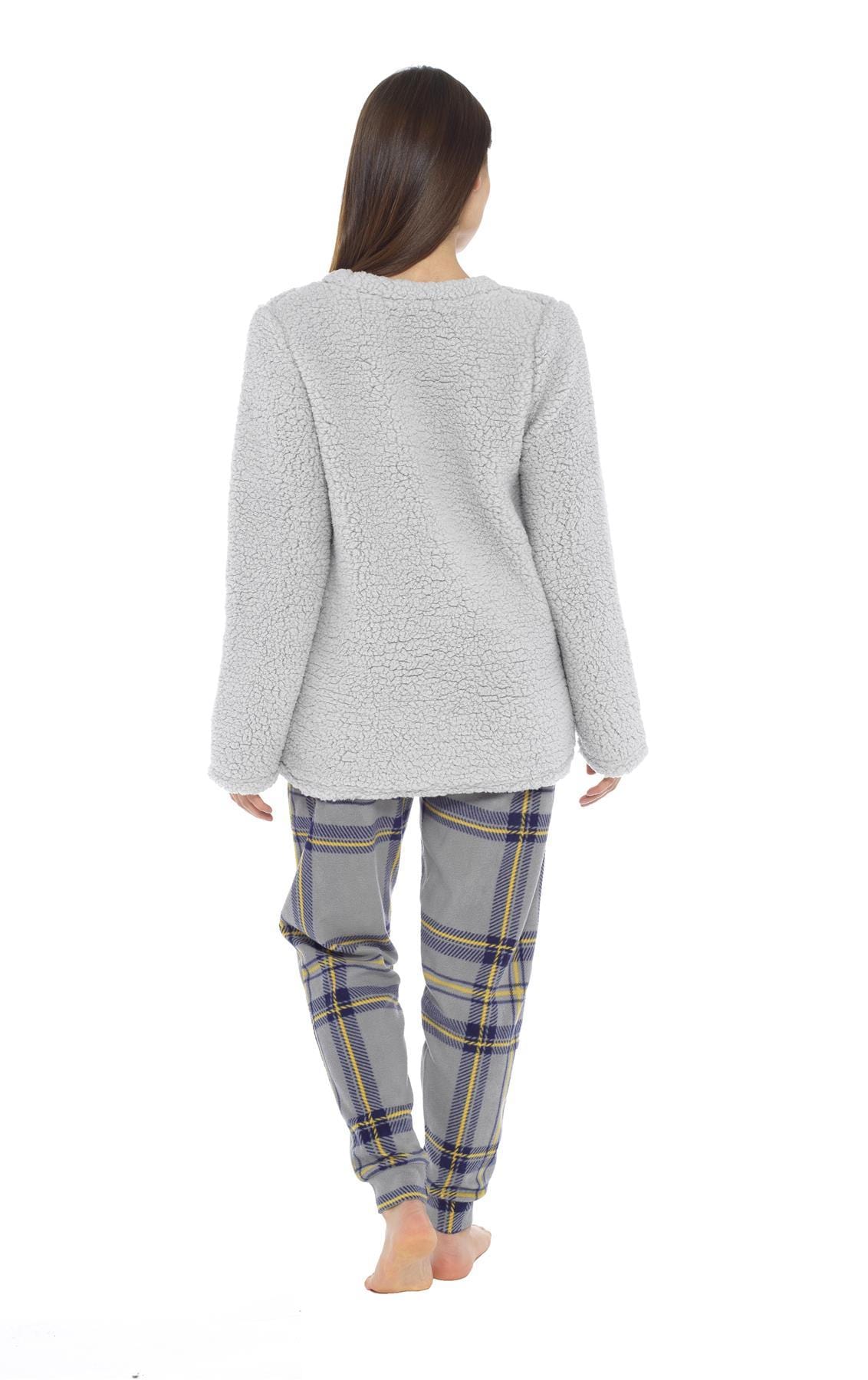 OLIVIA ROCCO Women's Teddy Fleece Pyjama Set Penguin Design Soft Cosy Nightwear with Contrasting Bottoms for Chilly Evenings and Lazy Weekends