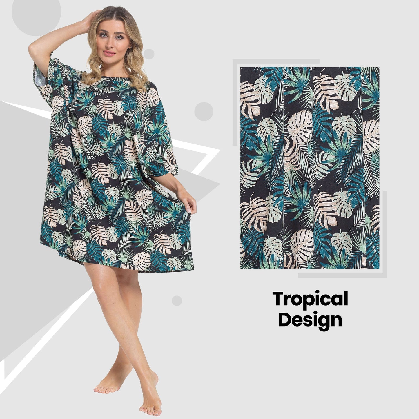 OLIVIA ROCCO Women's Tropical Baggy Nightdress 100% Cotton Oversized Short Sleeve Nightshirt Relaxed Fit Sleepwear for Ladies