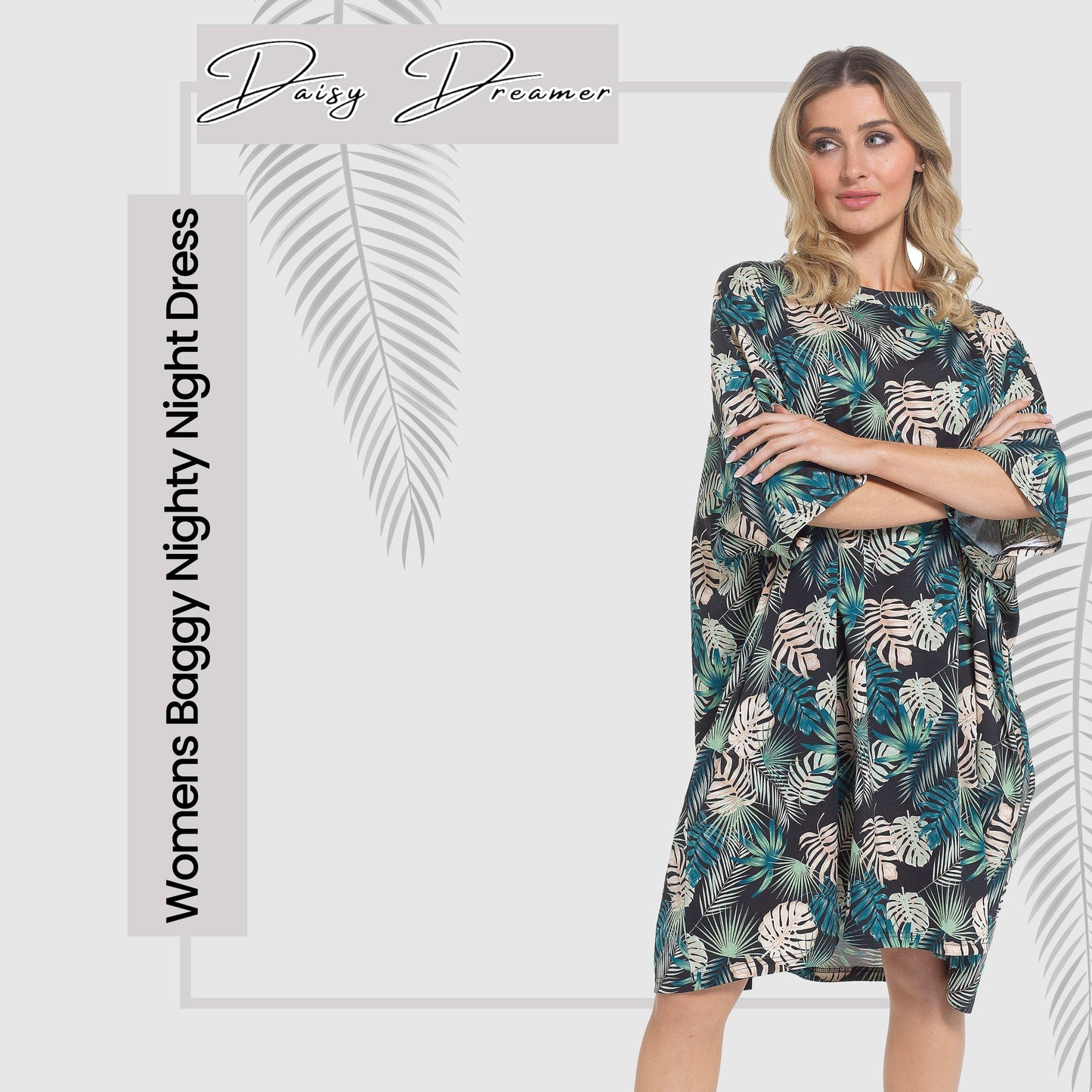 OLIVIA ROCCO Women's Tropical Baggy Nightdress 100% Cotton Oversized Short Sleeve Nightshirt Relaxed Fit Sleepwear for Ladies
